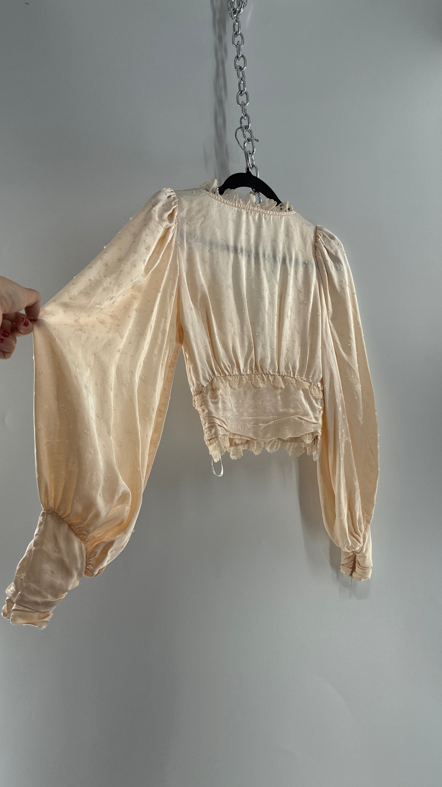 For Love & Lemons Ivory Balloon Sleeve Ruched Waist Blouse (XS)