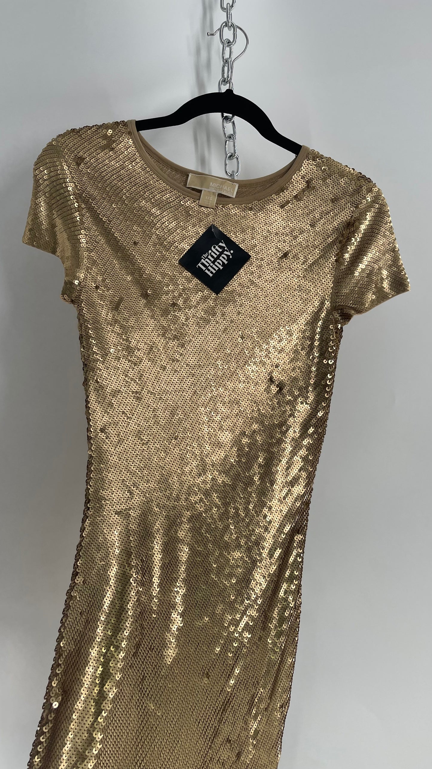 Michael Kors Sequin Party Gold Midi Dress (XXS)