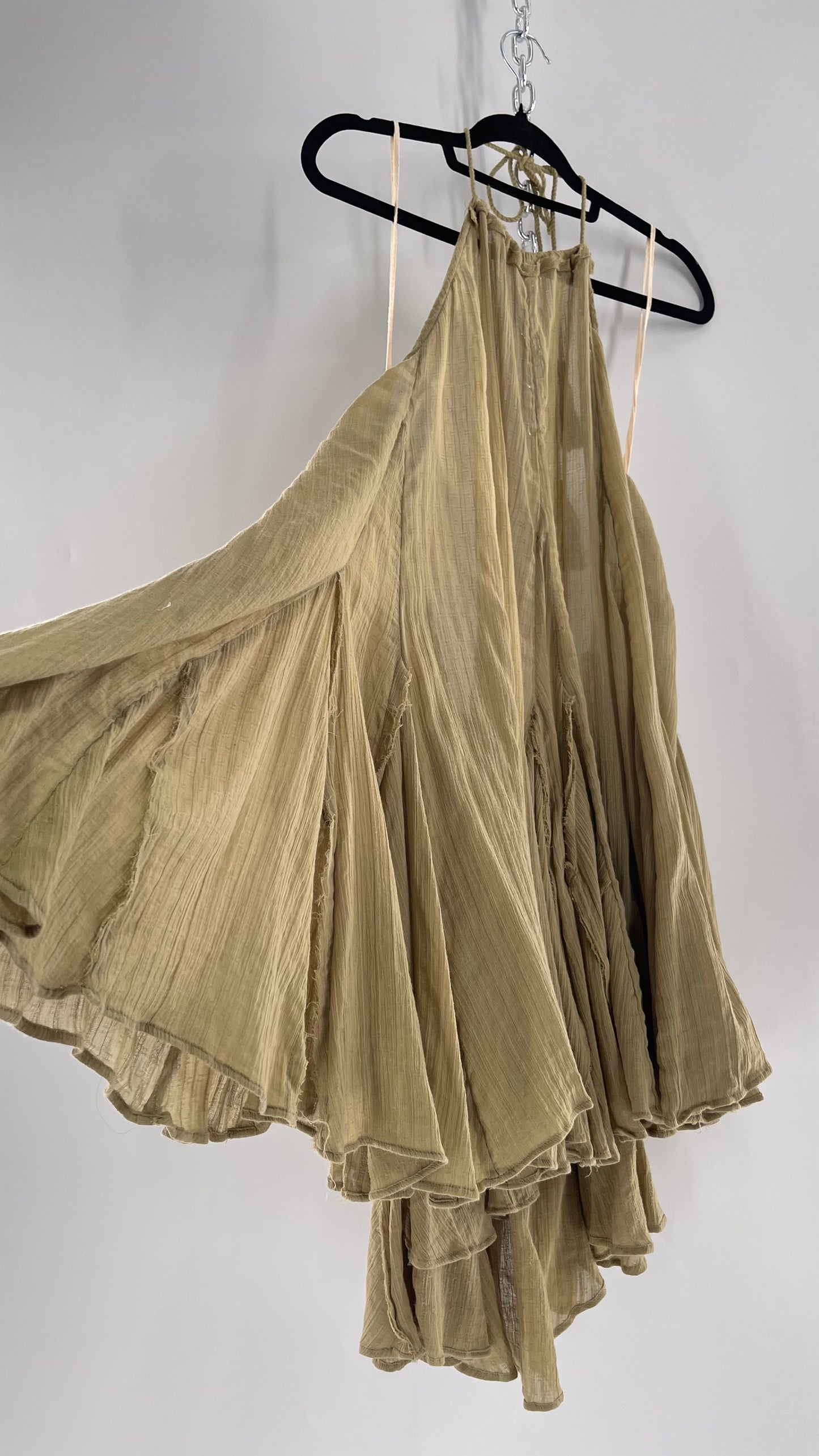 Free People Sage Halter Voluminous Cotton Dress with Open Back (Small)