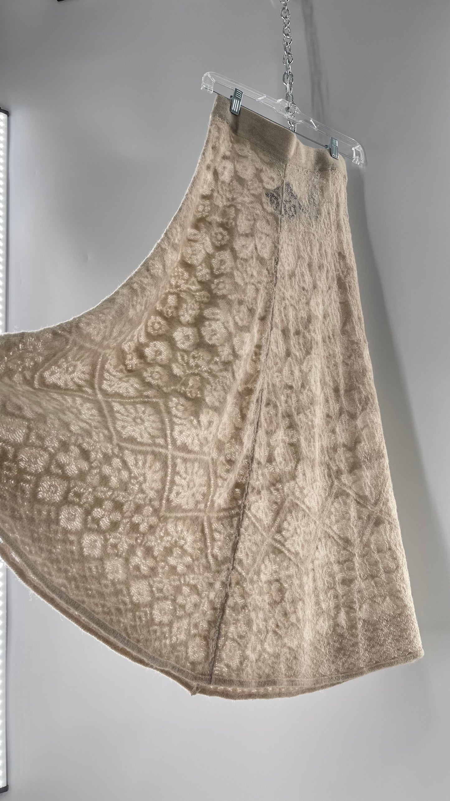 ZARA Open Knit Patterned Slightly Translucent Oatmeal Skirt (Small)