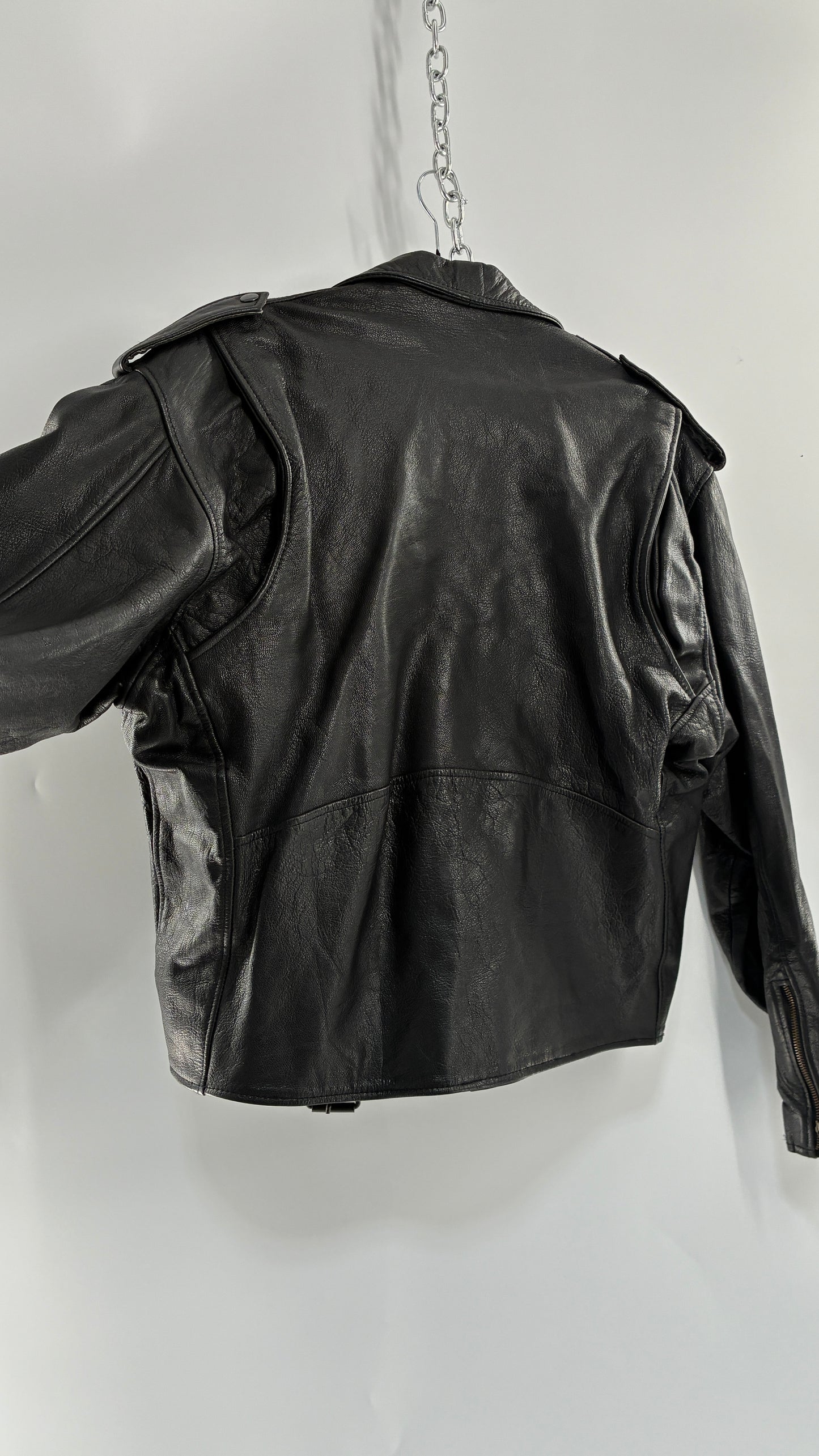 Vintage Black Genuine Leather Motorcycle Jacket (XL)