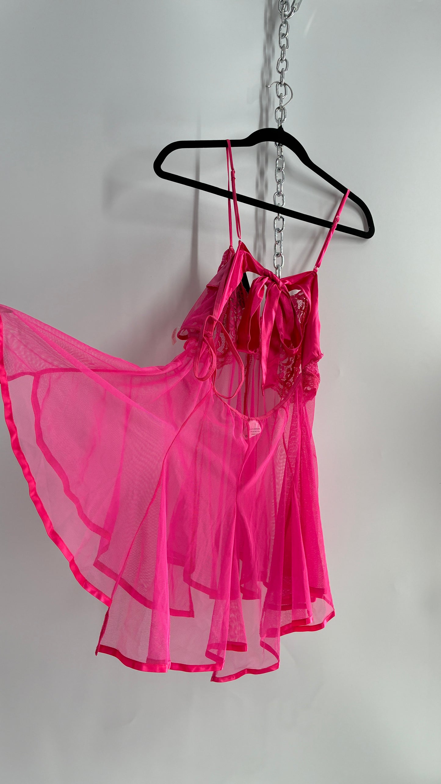 TORRID Hot Pink Handkerchief Hem Babydoll with Satin Bow Open Back (XL)