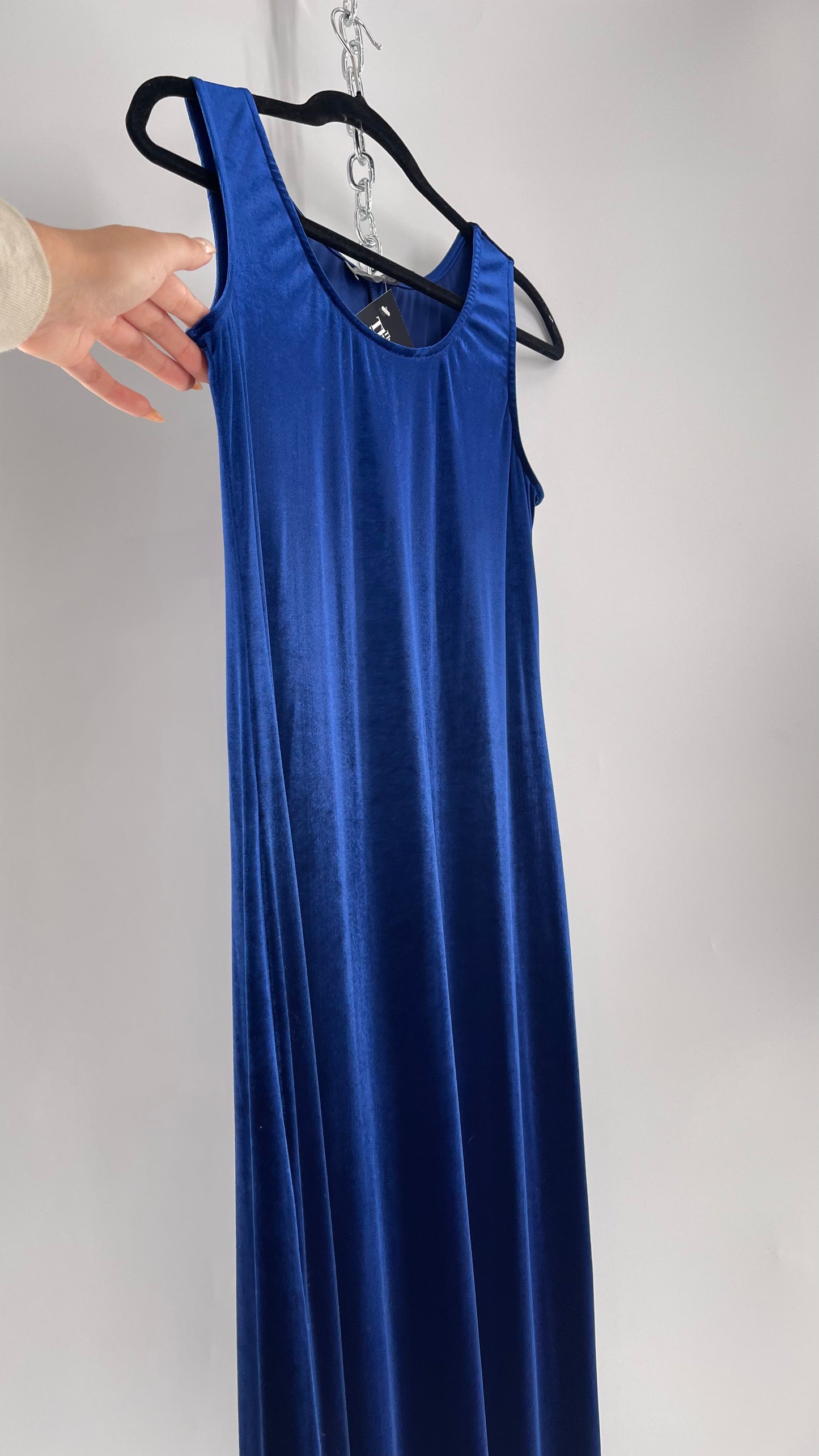 Vintage Carol Anderson Royal Blue Velvet Square Neckline Floor Length Dress (Medium)