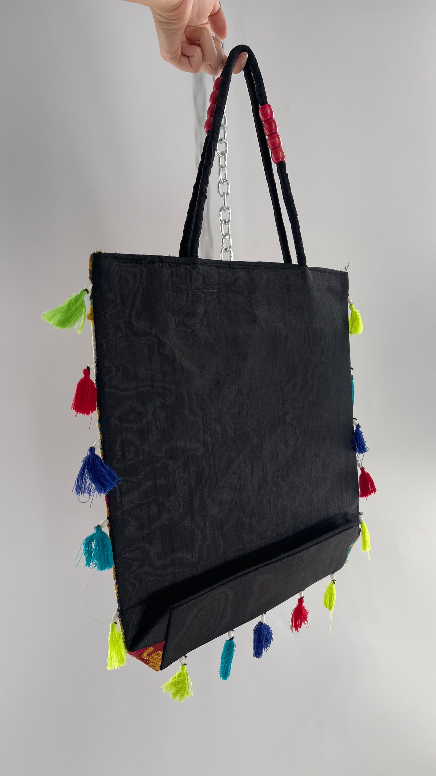 Imported Golden Yellow Patchwork Tote from Brazil with Tassel Detailing