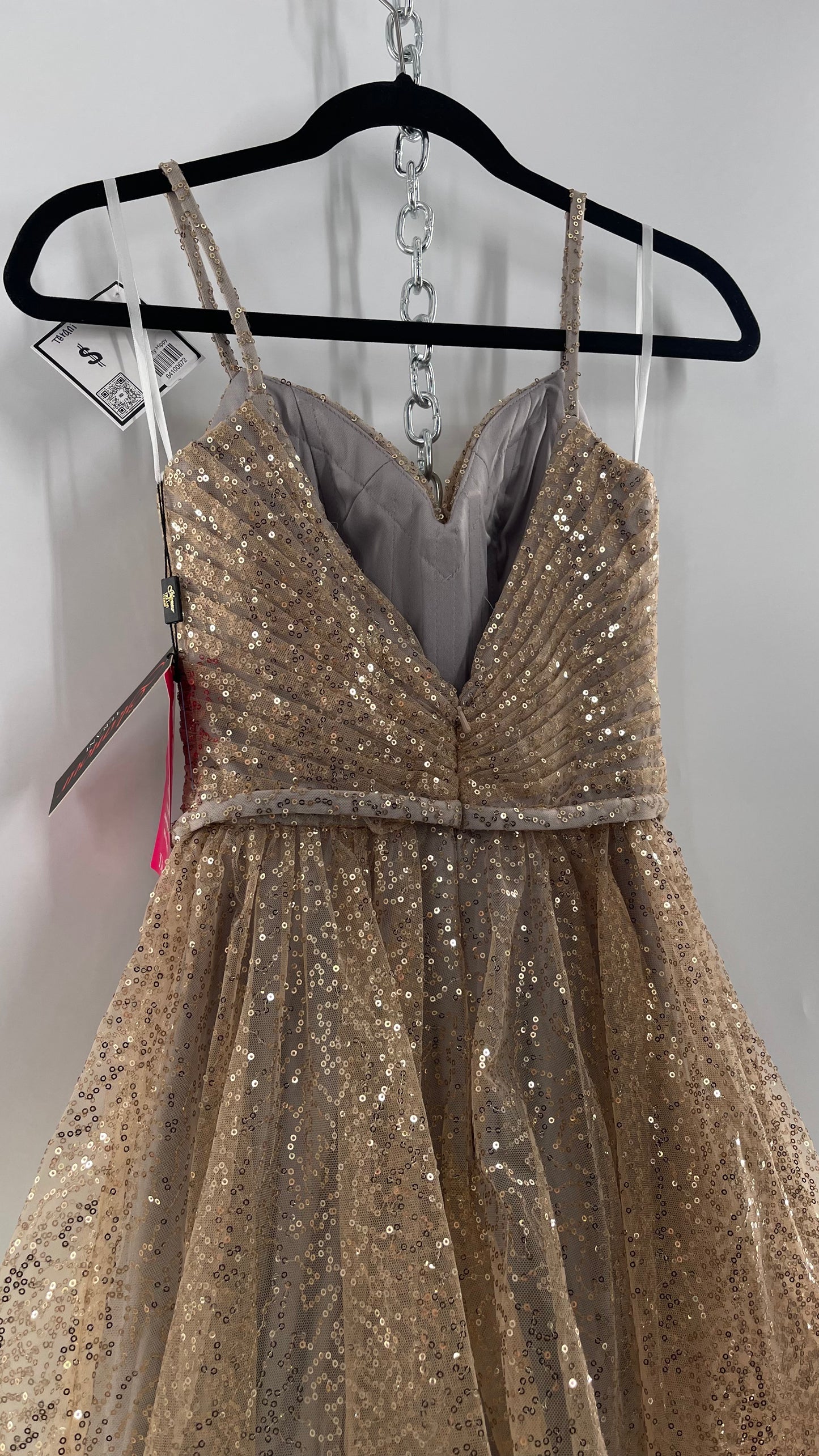 Terani Couture 1922H0420 Sleeveless Gold Sequin Tutu Dress with Ruched Corset Body (0)