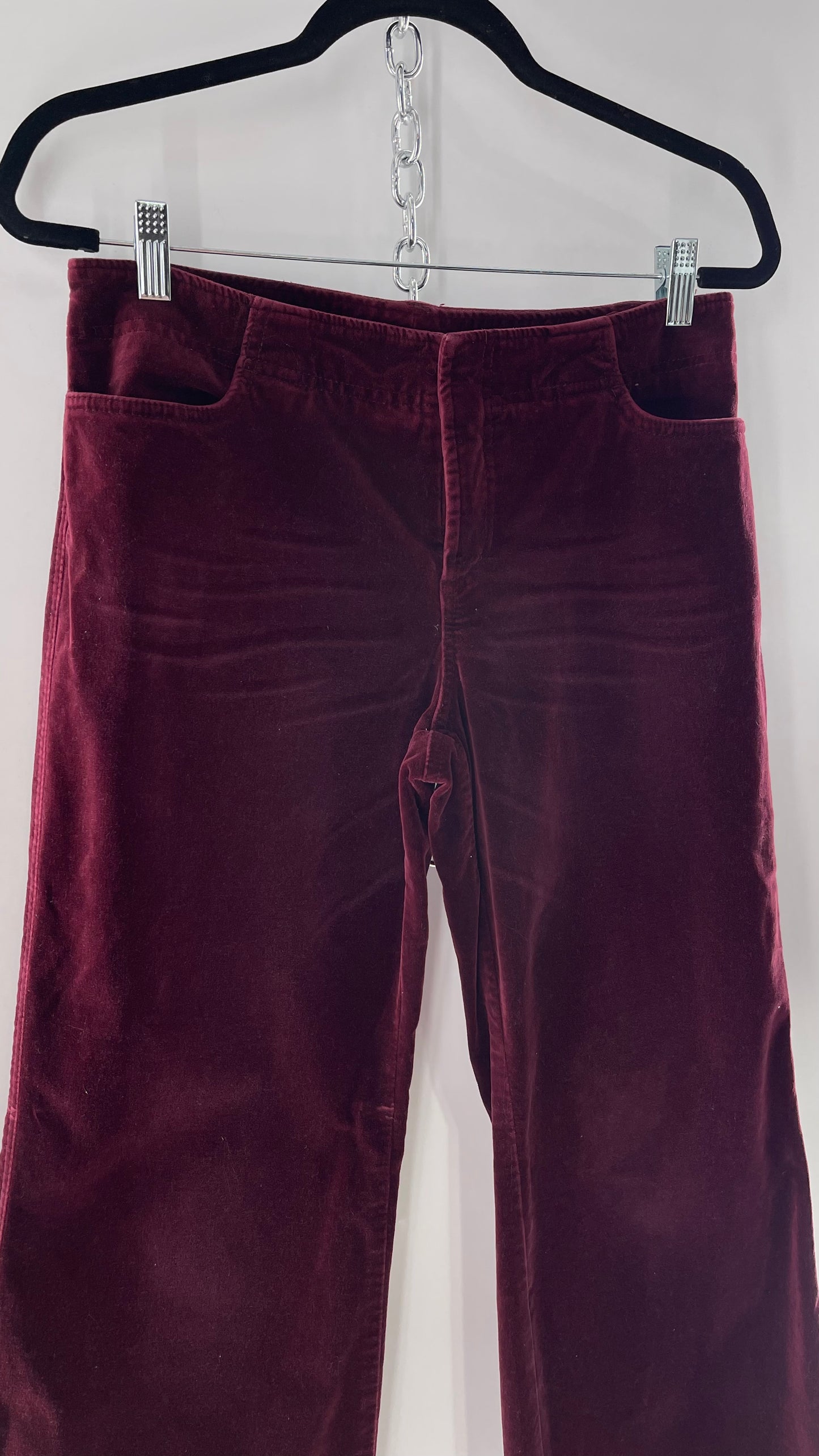 Vintage 90s Express Wine Toned Burgundy Velvet Low Rise Kickflares (7/8)
