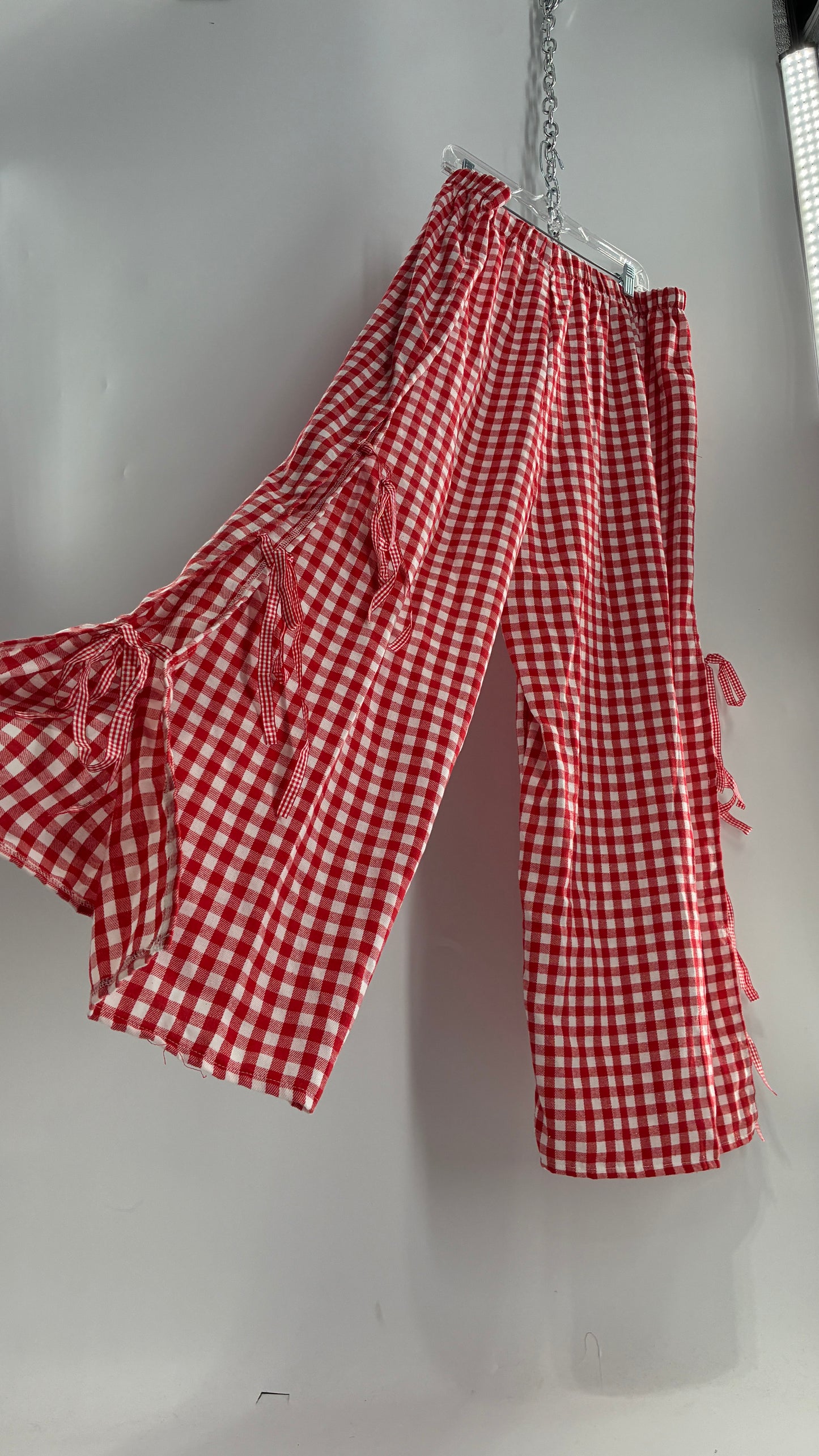 Gingham Wide Leg Picnic Pants with Ribbon Detailing (XXXL)