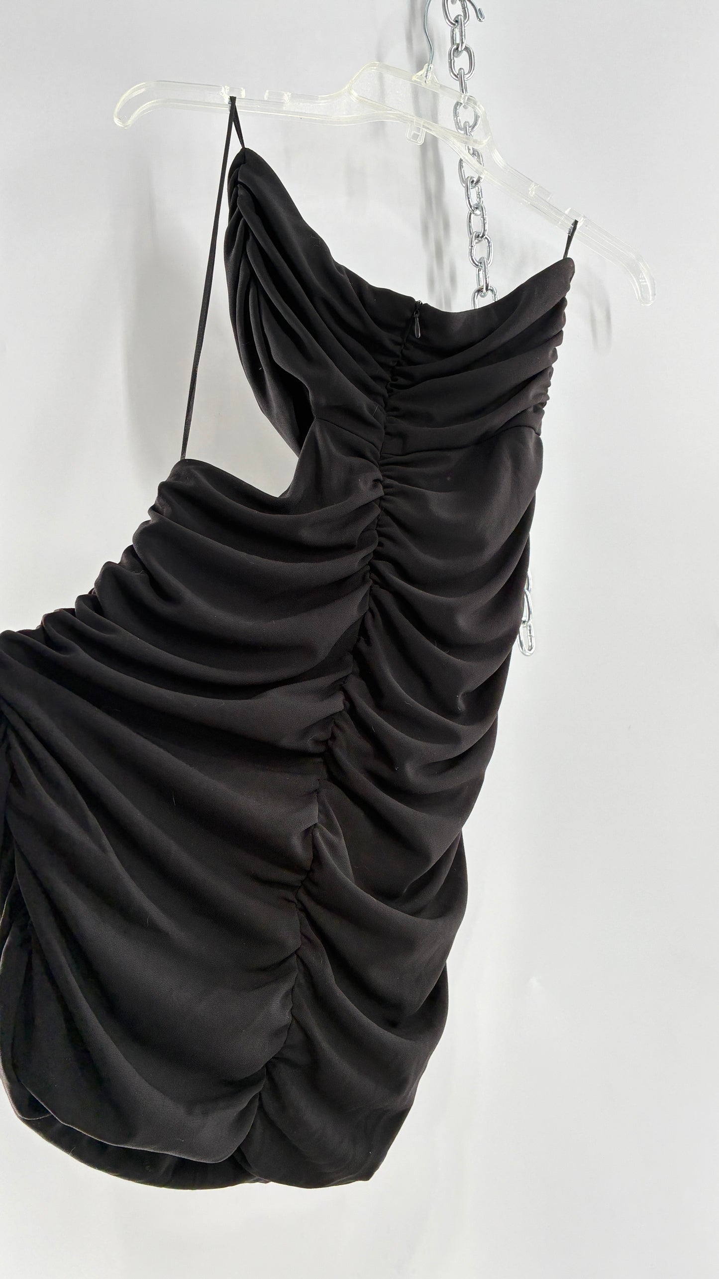 ZARA Black Ruched Cut Out Side Mini Dress (Small)