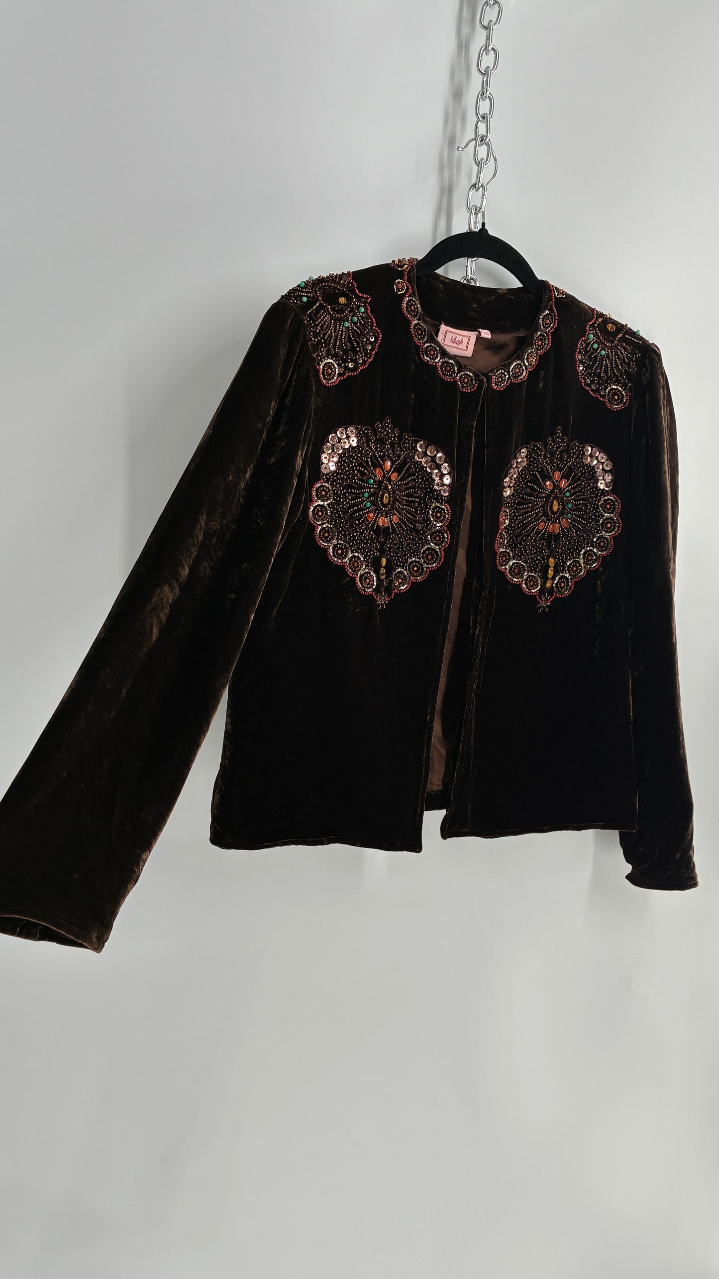 Blush Vintage BLUSH Brown Velvet Beaded and Embroidered Jacket (L/XL)