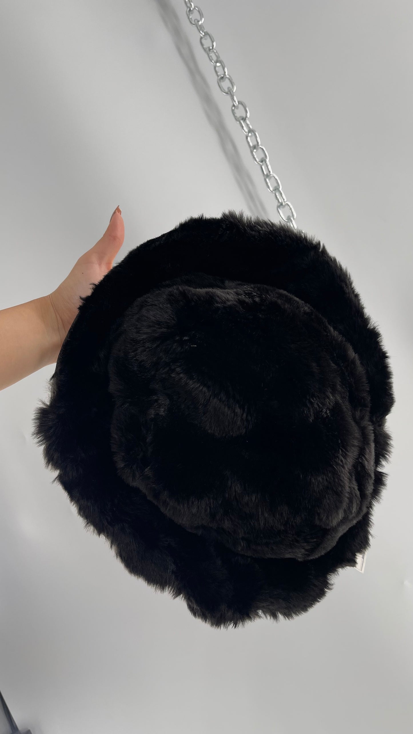 Vintage Black Fluffy Furry Reversible Bucket Hat