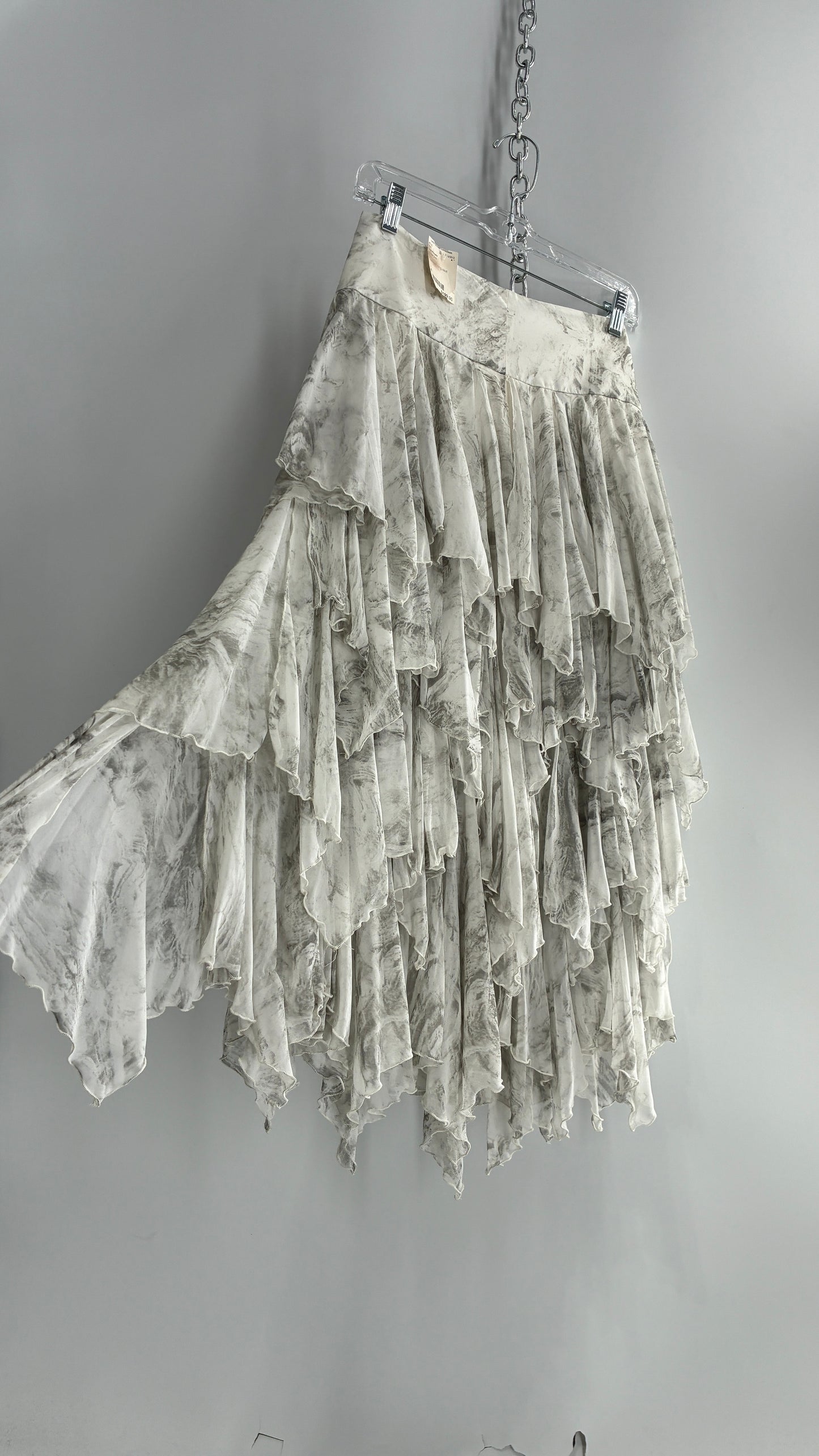 Free People Layered, Tiered Voluminous White and Grey Watercolor Full Skirt with Tags Attached (4)