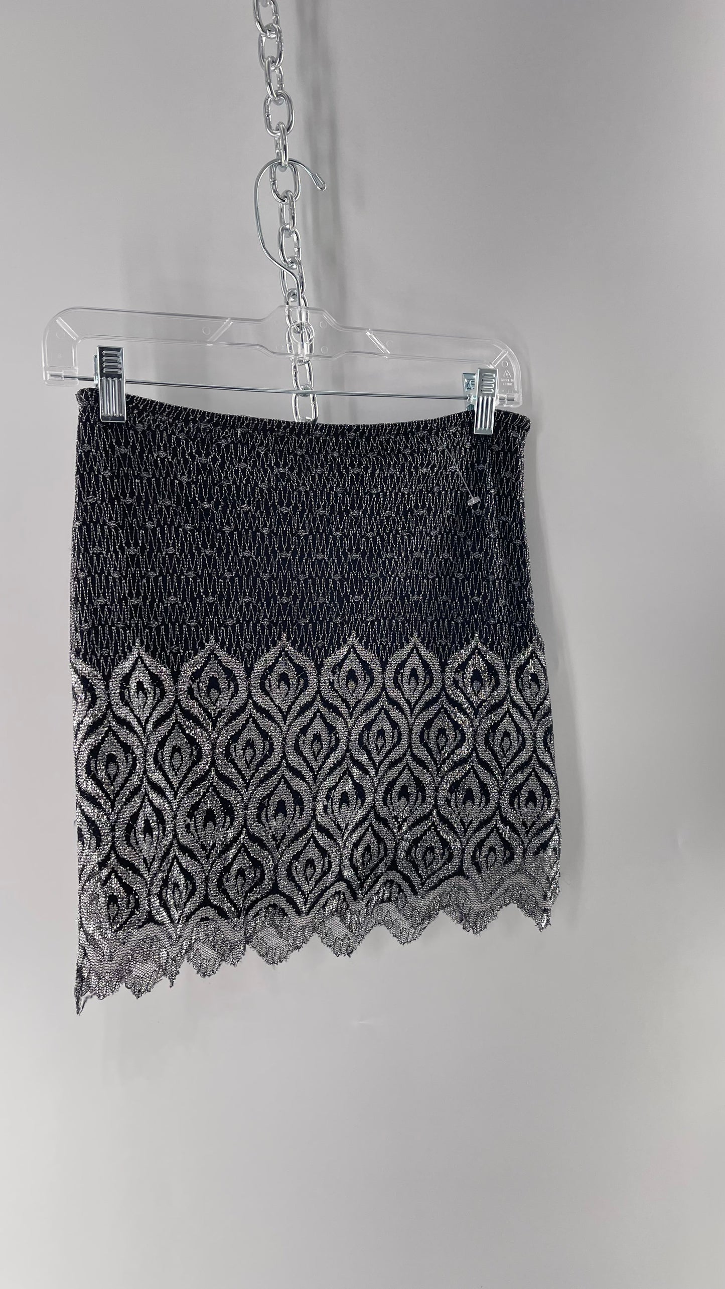 Free People Black Silver Metallic Scalloped Hem Mini Skirt (0)