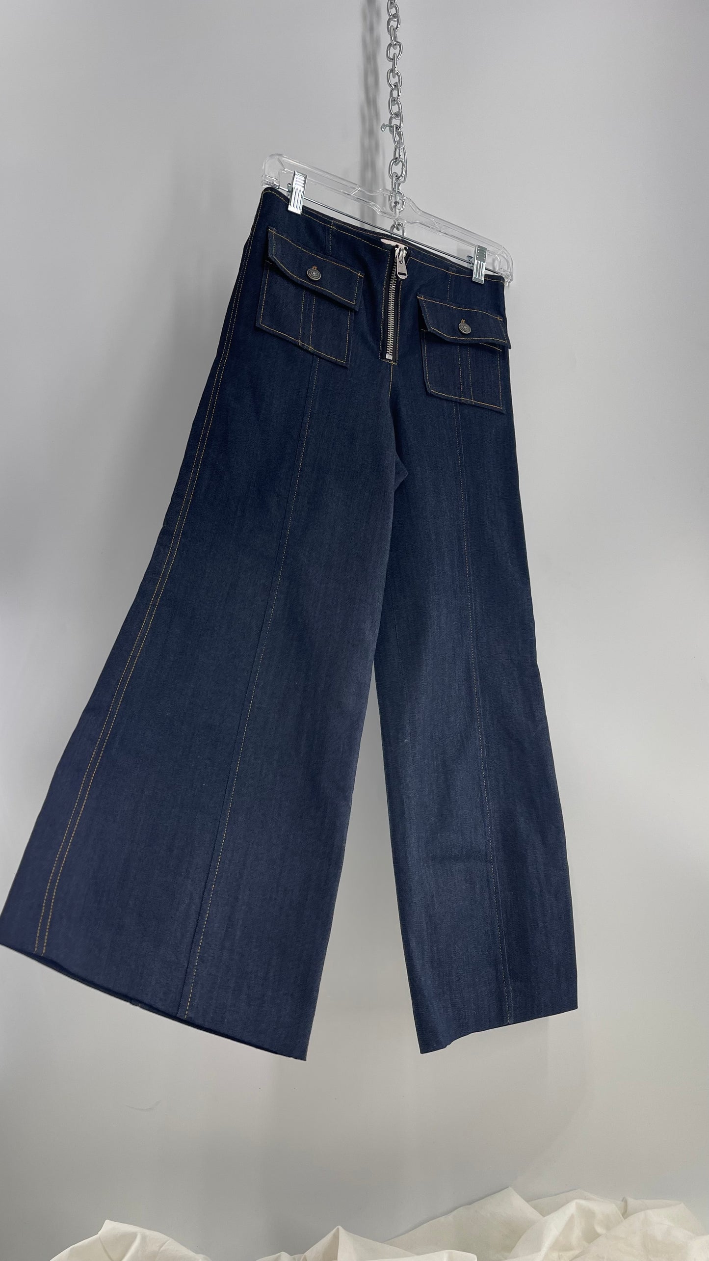Cinq a Sept Azure Dark Wash Denim, Zip Front, Pocketed Cropped Wide Legs (2)
