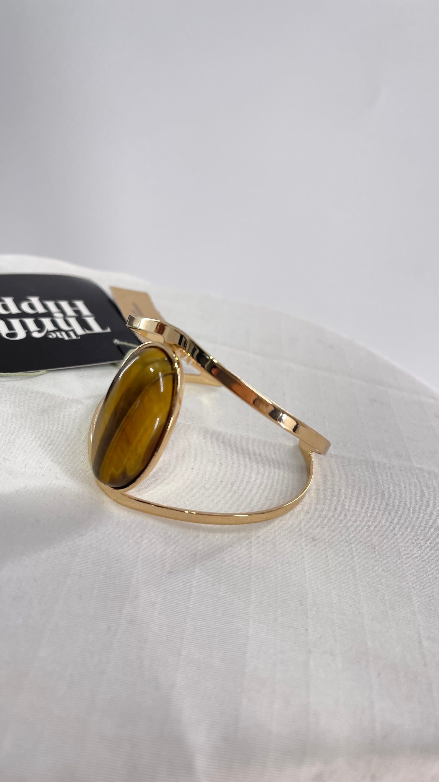 American Eagle Gold Cuff with Tigers Eye Gem Stone