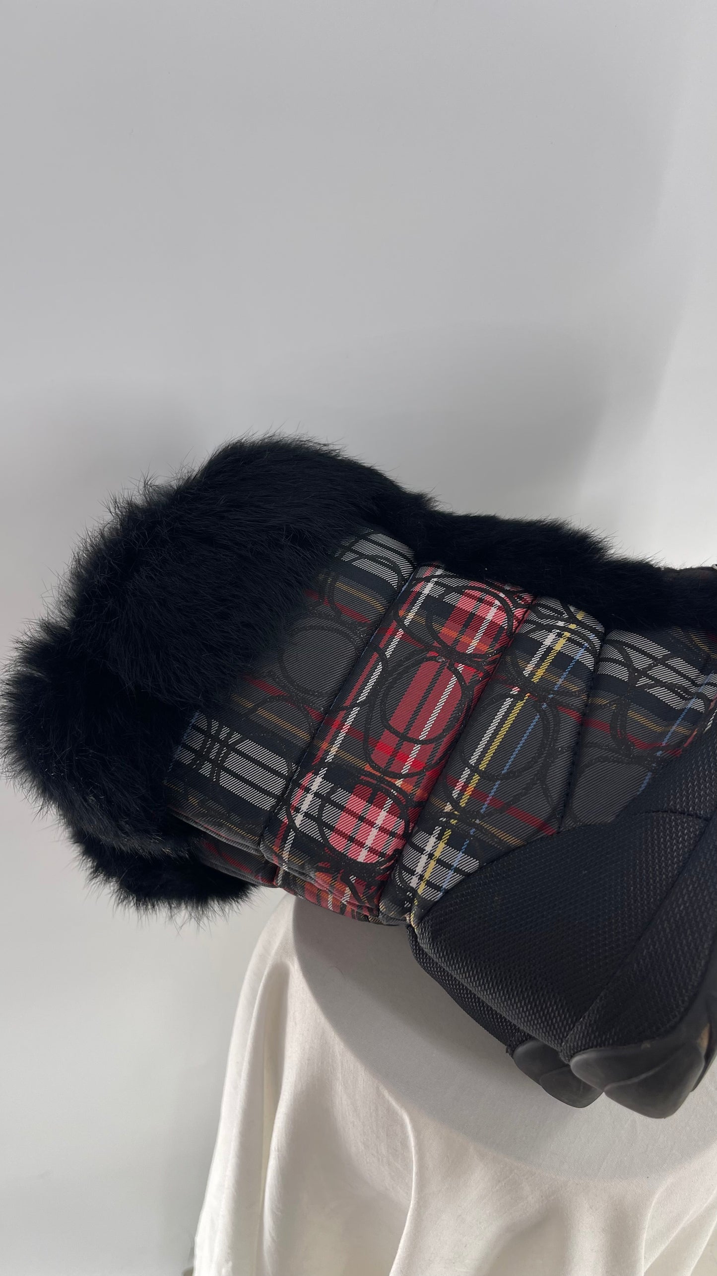 Vintage COACH Jennie Plaid Quilted Logo Patterned Boots with Rabbit Fur Trim (9)