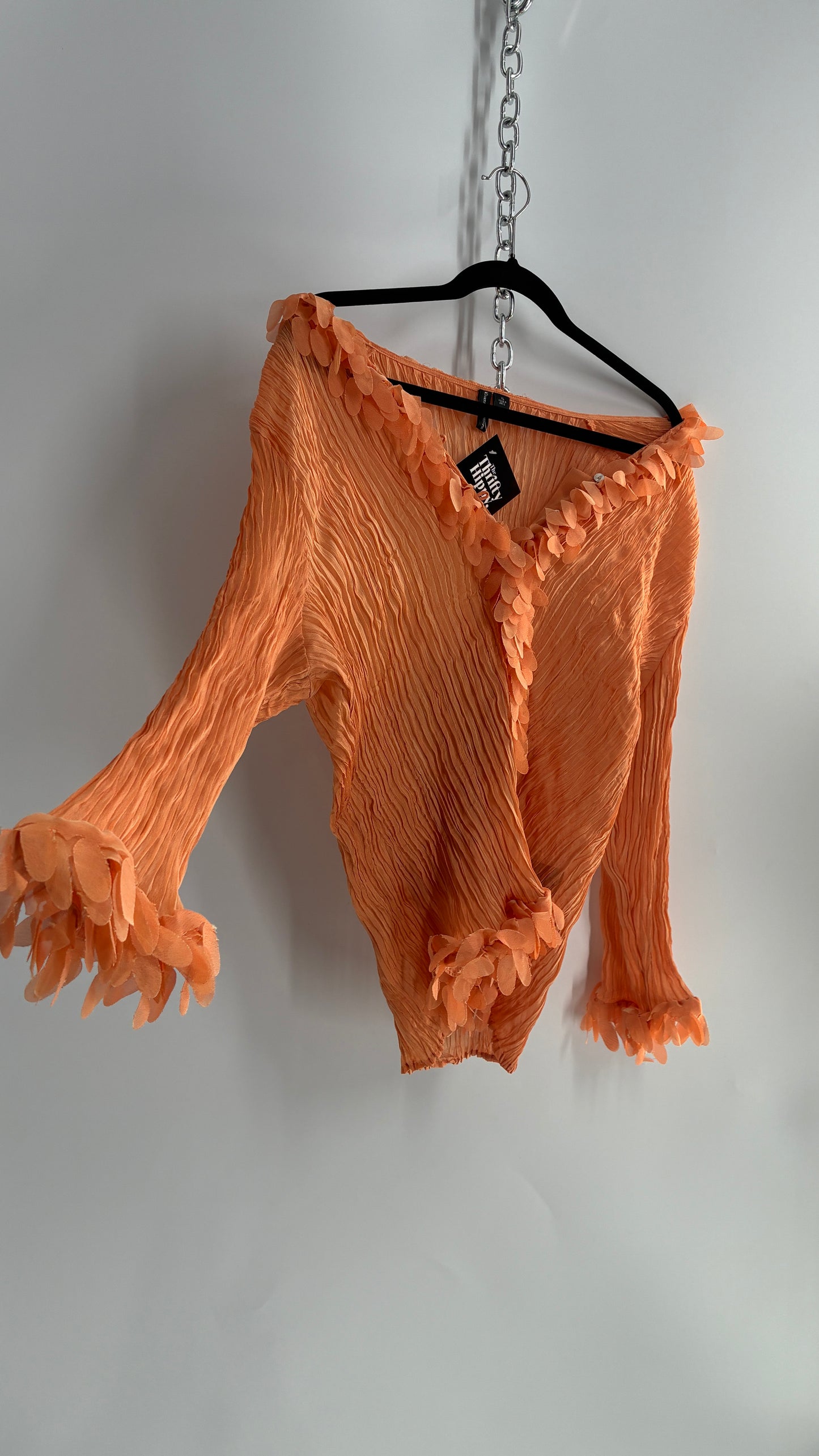 Vintage Essentials by Milano 1990s Orange Crimped Petal Trim Blouse (XL)
