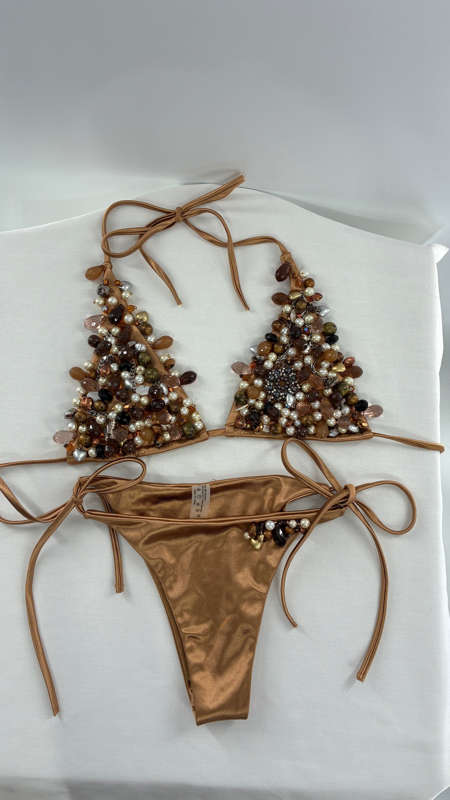 Handmade, Bronze and Beaded Swimsuit (Medium)