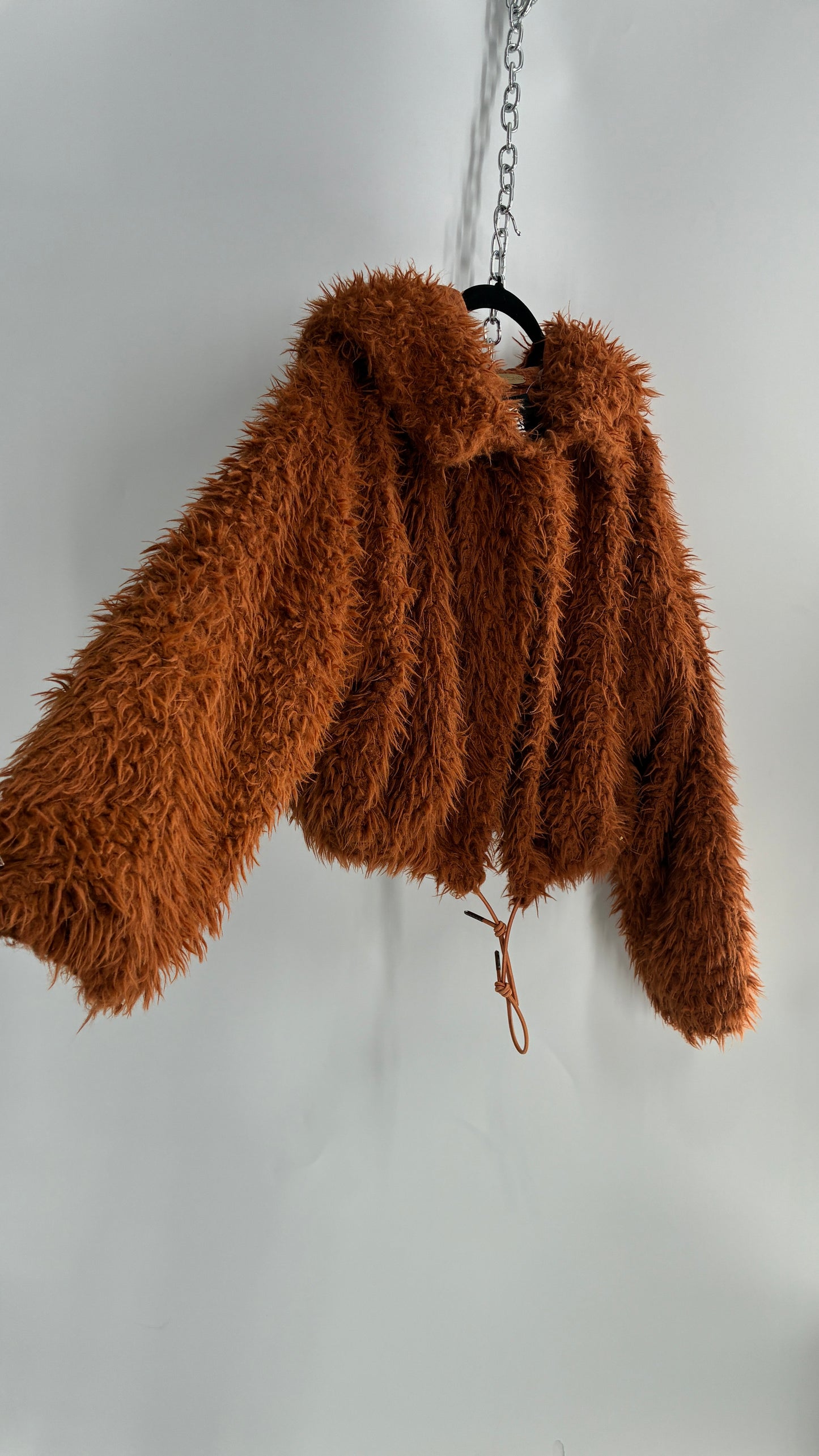 Free People Shaggy Hooded Bomber Style Jacket (Large)