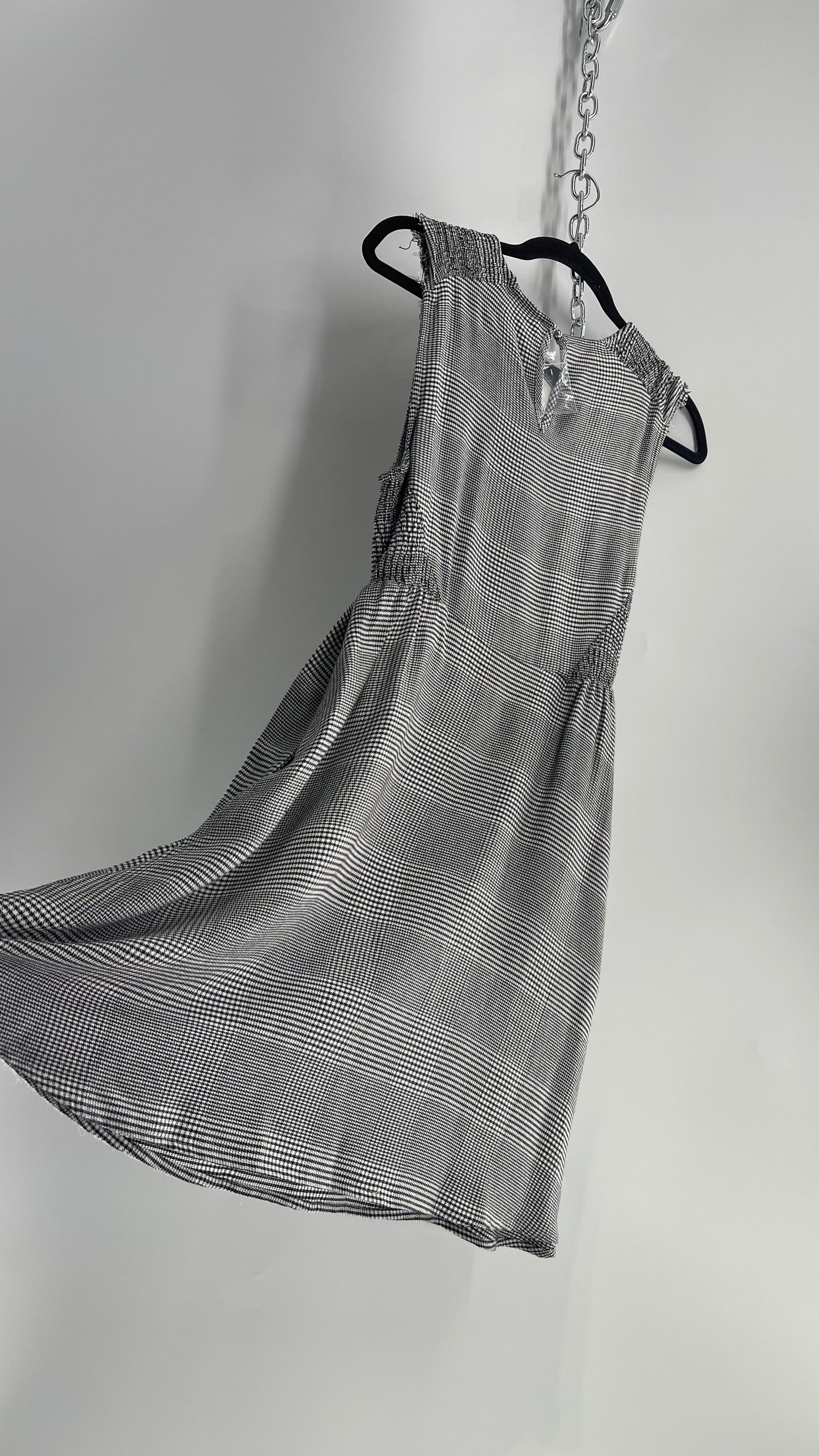 Free People Black and White Plaid Woven Dress with Smocked Details (M)