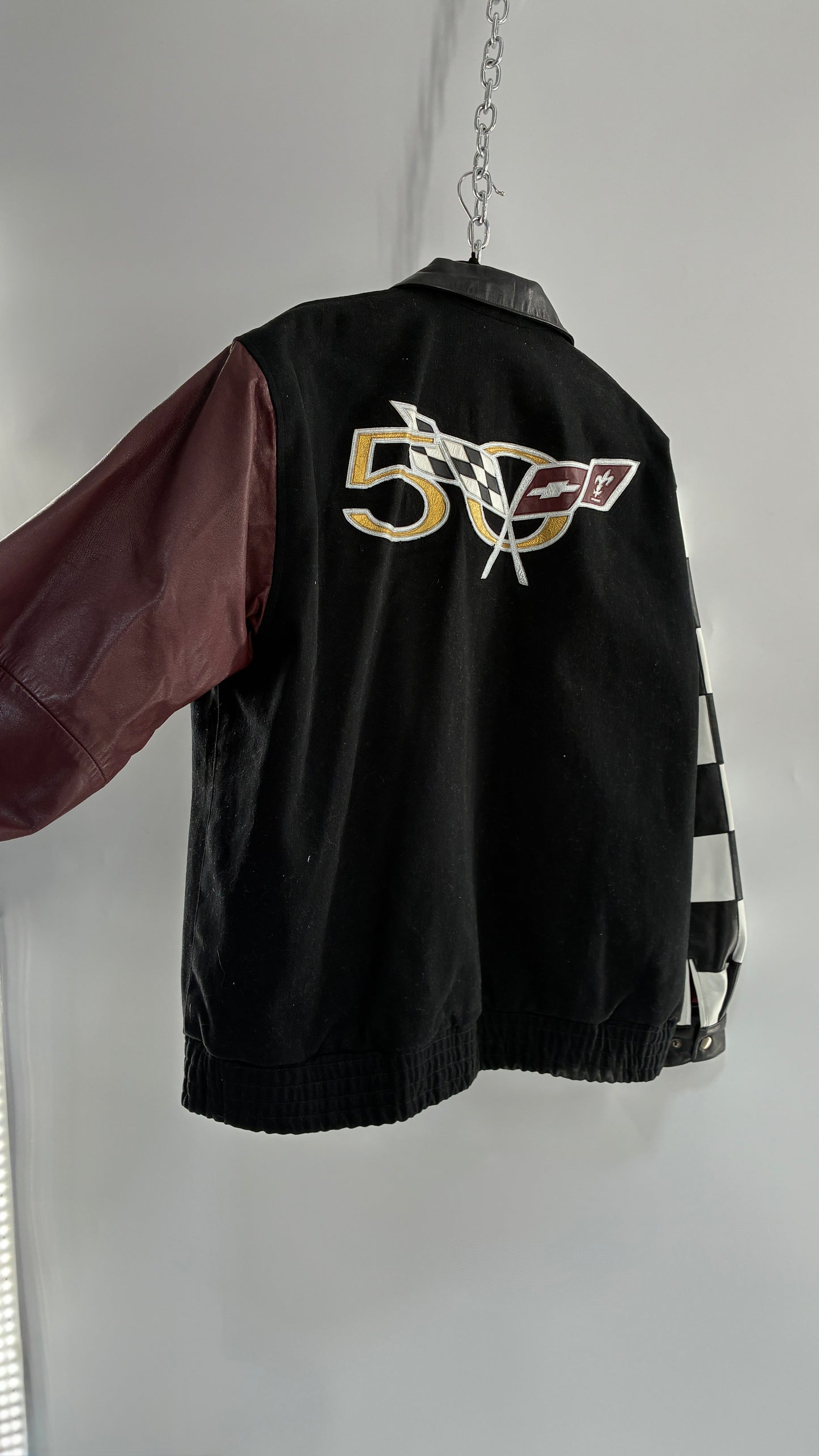 RARE Vintage Chevy CORVETTE 50th Anniversary Leather Varsity Style Jacket (Large)