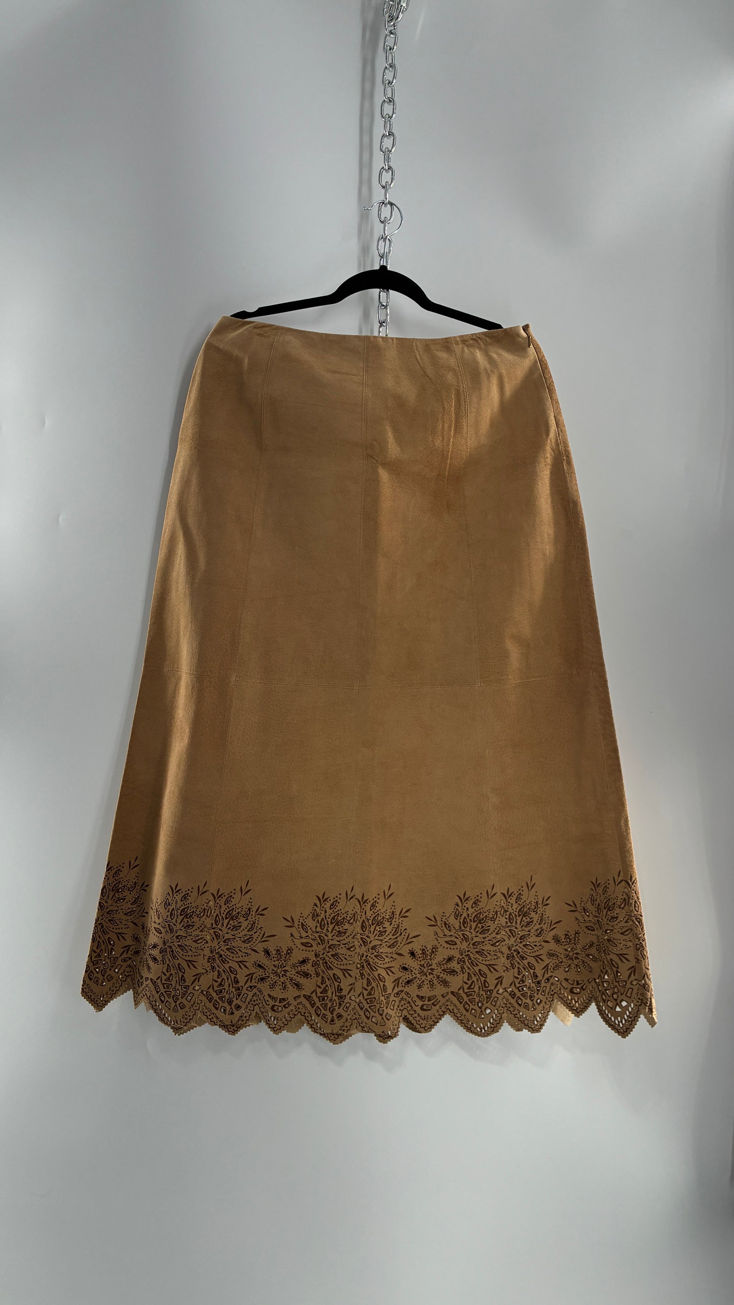 Deadstock Vintage Cold Water Creek Genuine Leather Hip Skirt with Lace Hem (14)