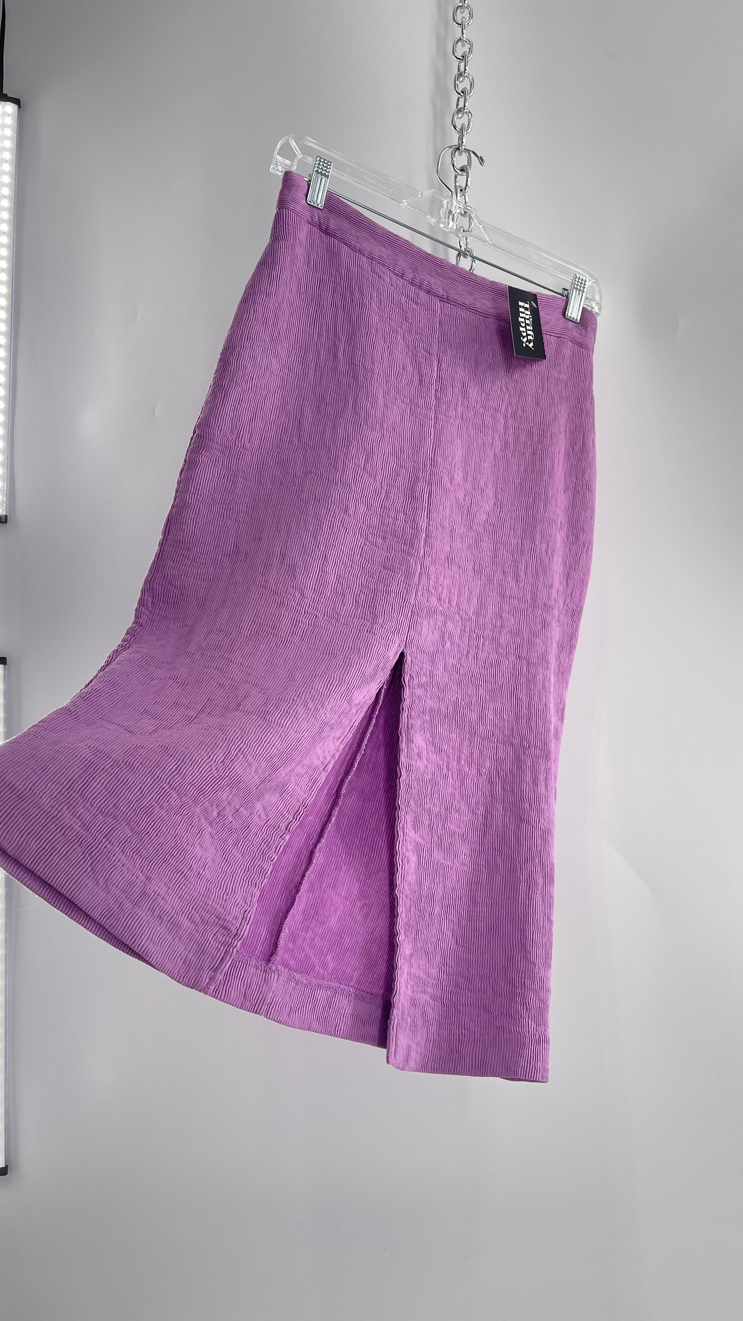 Endless Rose Anthropologie Lavender Crimped/Textured Midi Skirt (Medium)