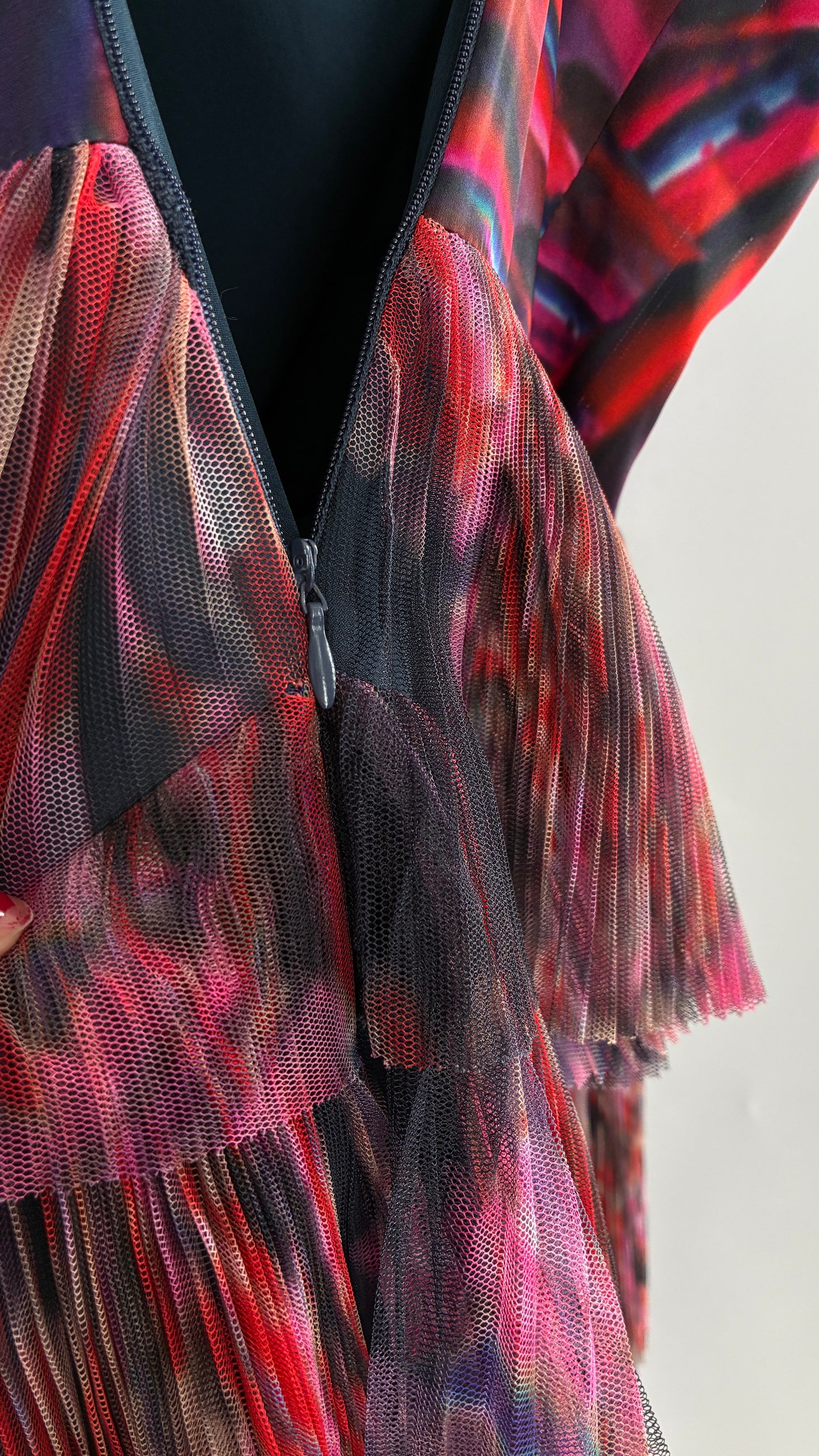 HUTCH Ruffled Maxi Gown Graphic Navy Blue, Fuchsia (2P,4)
