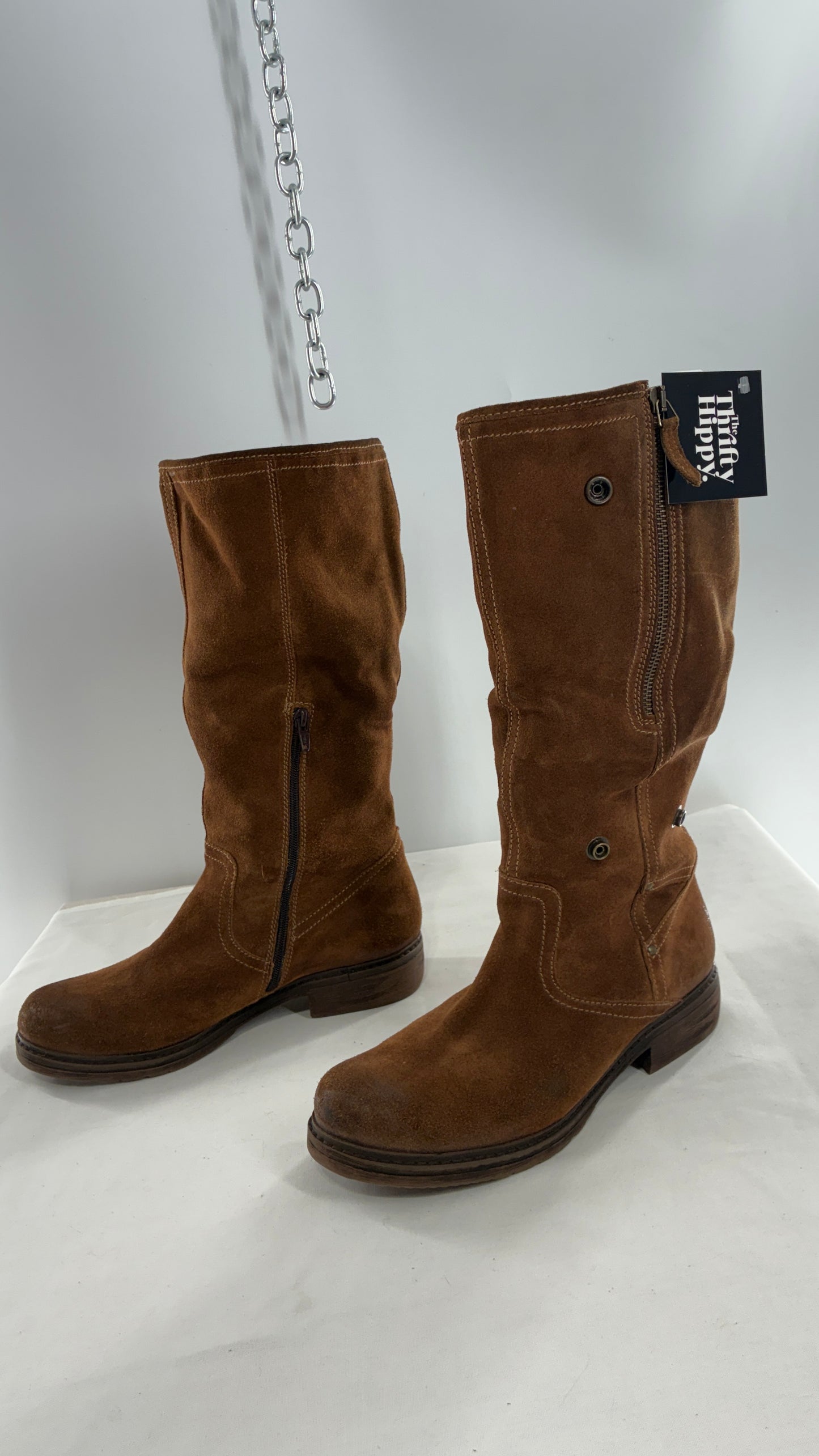 MANAS Brown Suede Leather Combat Style Boots with Fold Over Option (40)