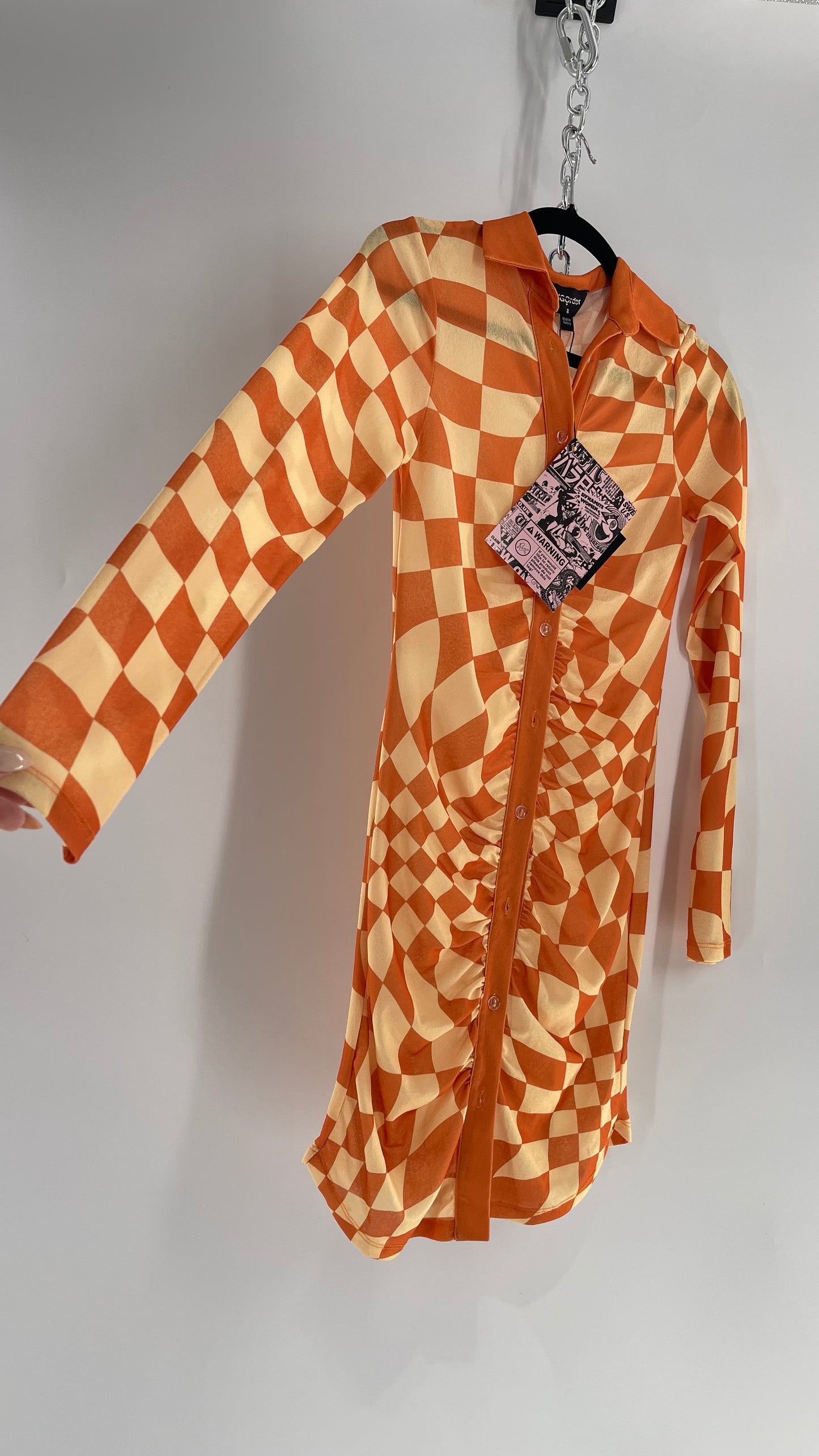 NGOrder Checkerprint Yellow/Orange Collared Buttonfront Dress (8)