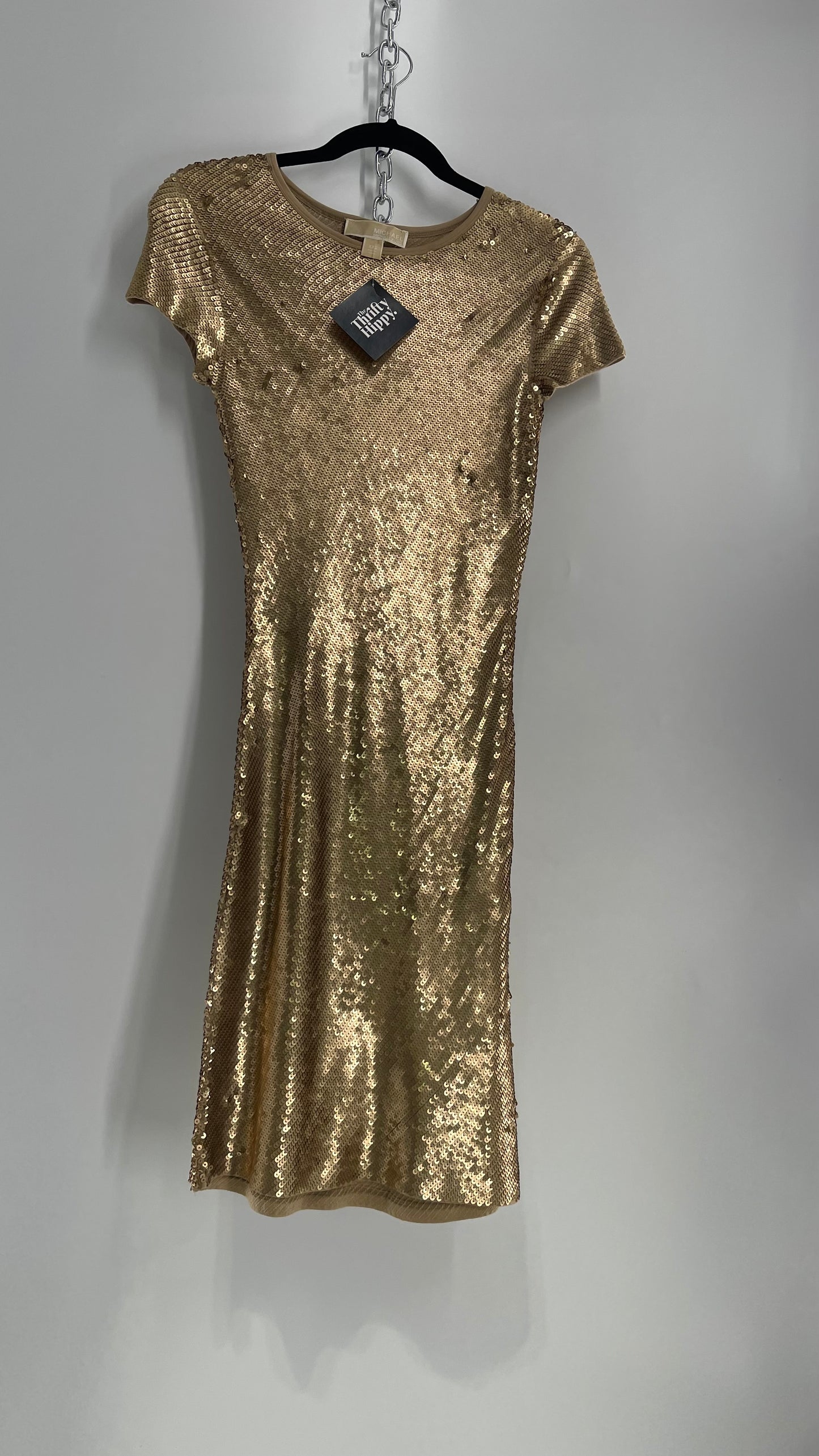 Michael Kors Sequin Party Gold Midi Dress (XXS)