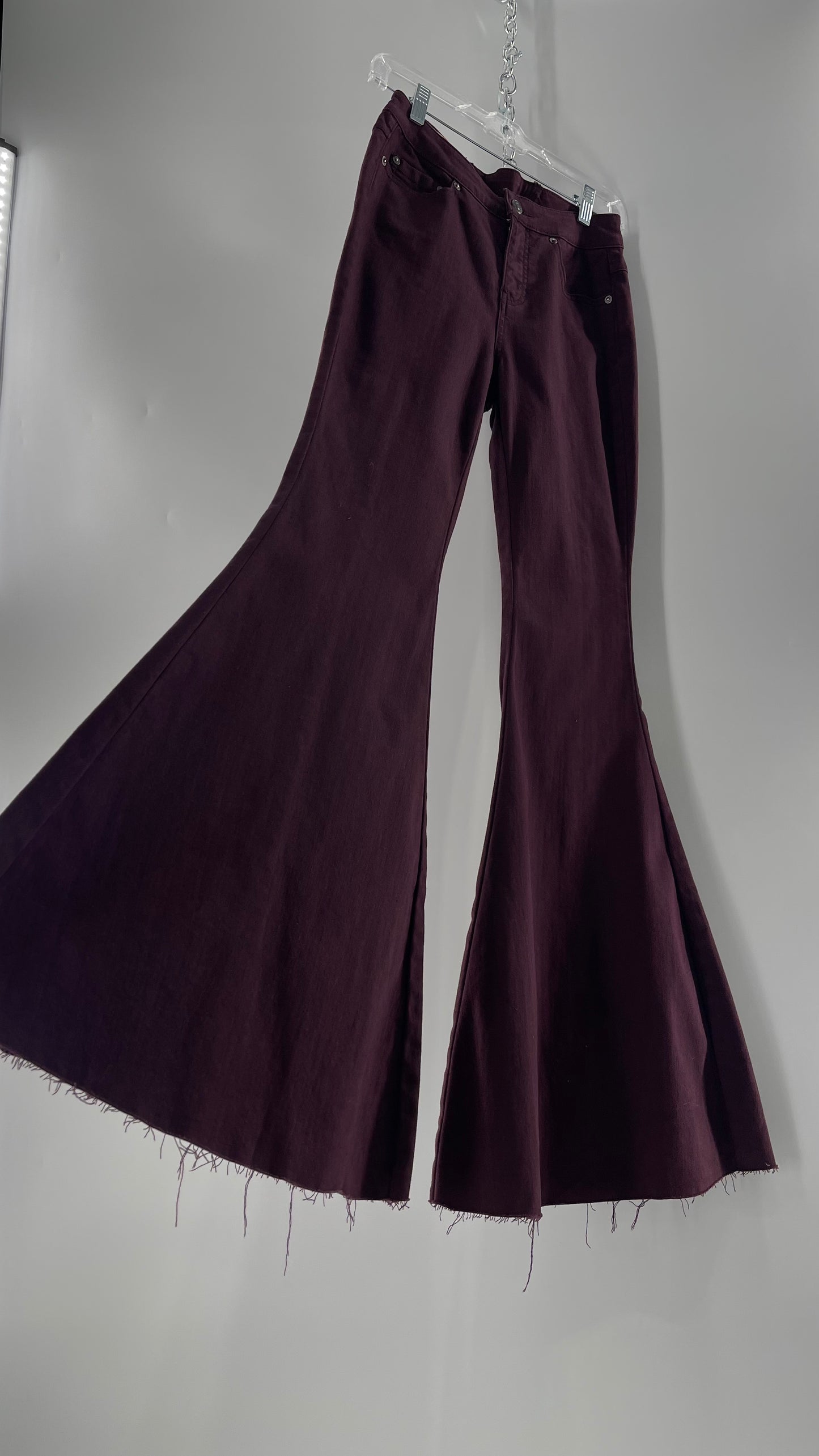 Free People Maroon Flare Raw Cut Hem Jeans (Size 26)