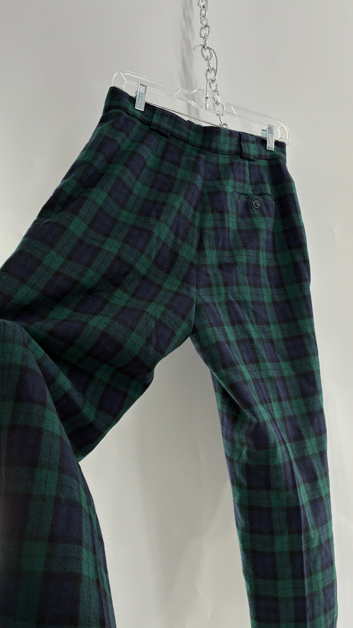 Vintage Collectible Gold by GIORGIO SANT’ANGELO 100% Wool Plaid Navy and Green Trouser (10)