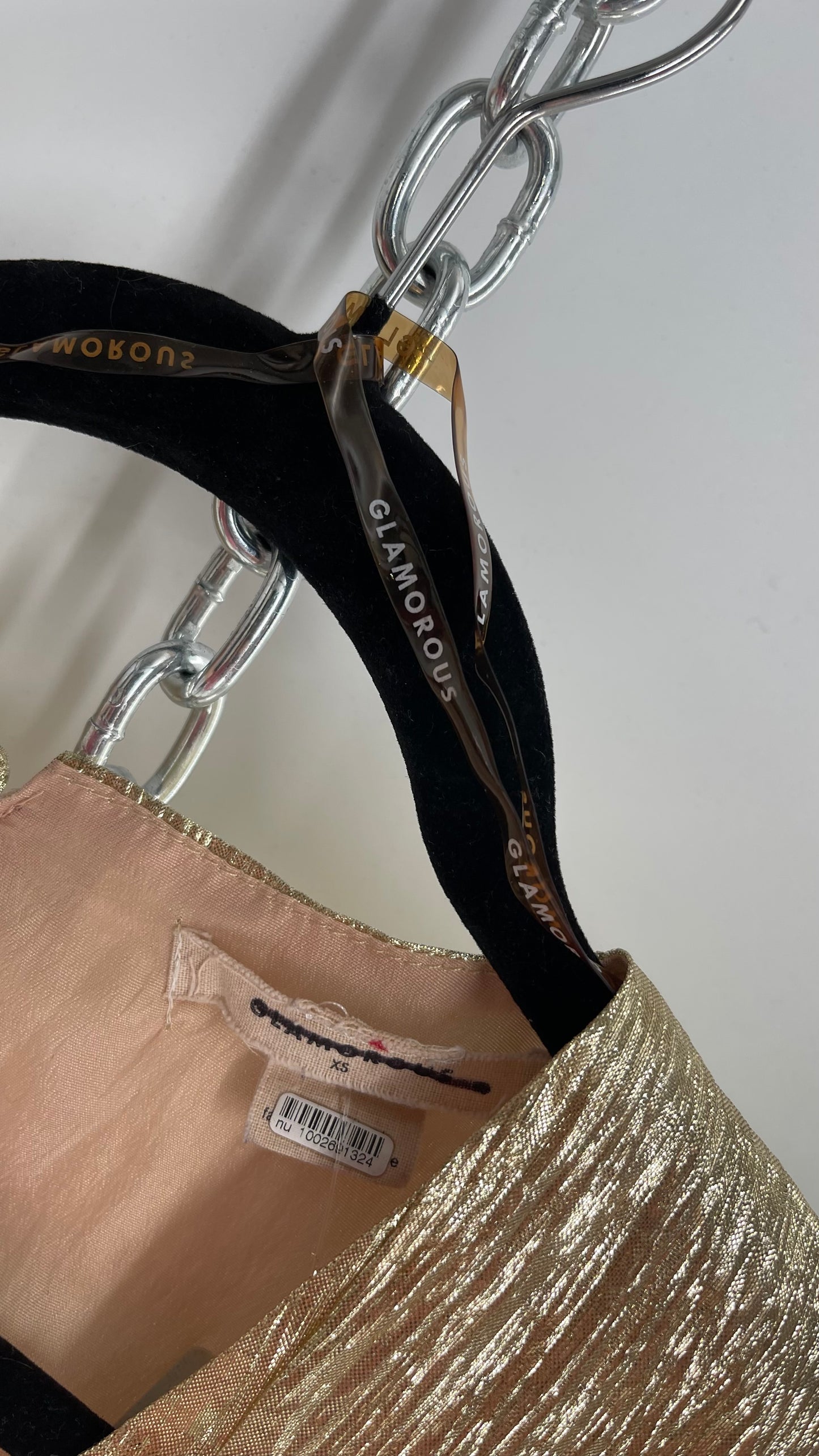 GLAMOROUS Gold Ruffled Crop Sleeveless Top (XS)