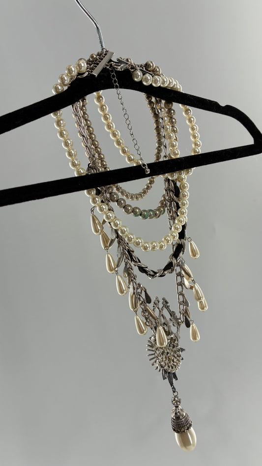 Free People Pearl Multi Layer Stacked Necklace