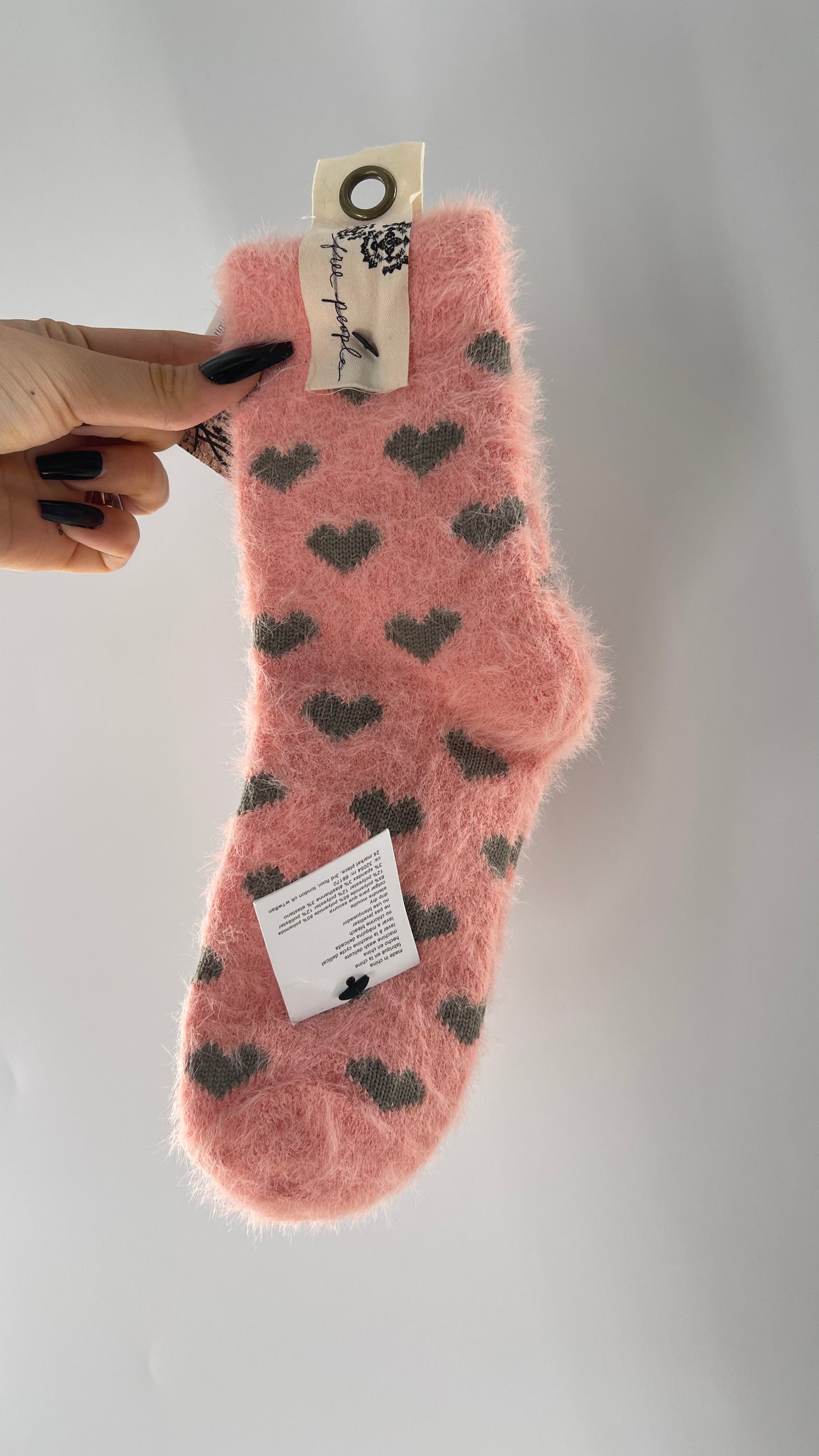Free People Pink Fuzzy Heart Socks