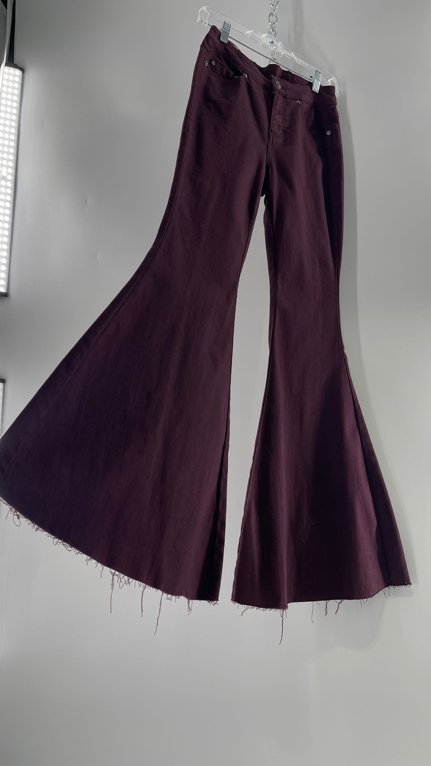 Free People Maroon Flare Raw Cut Hem Jeans (Size 26)