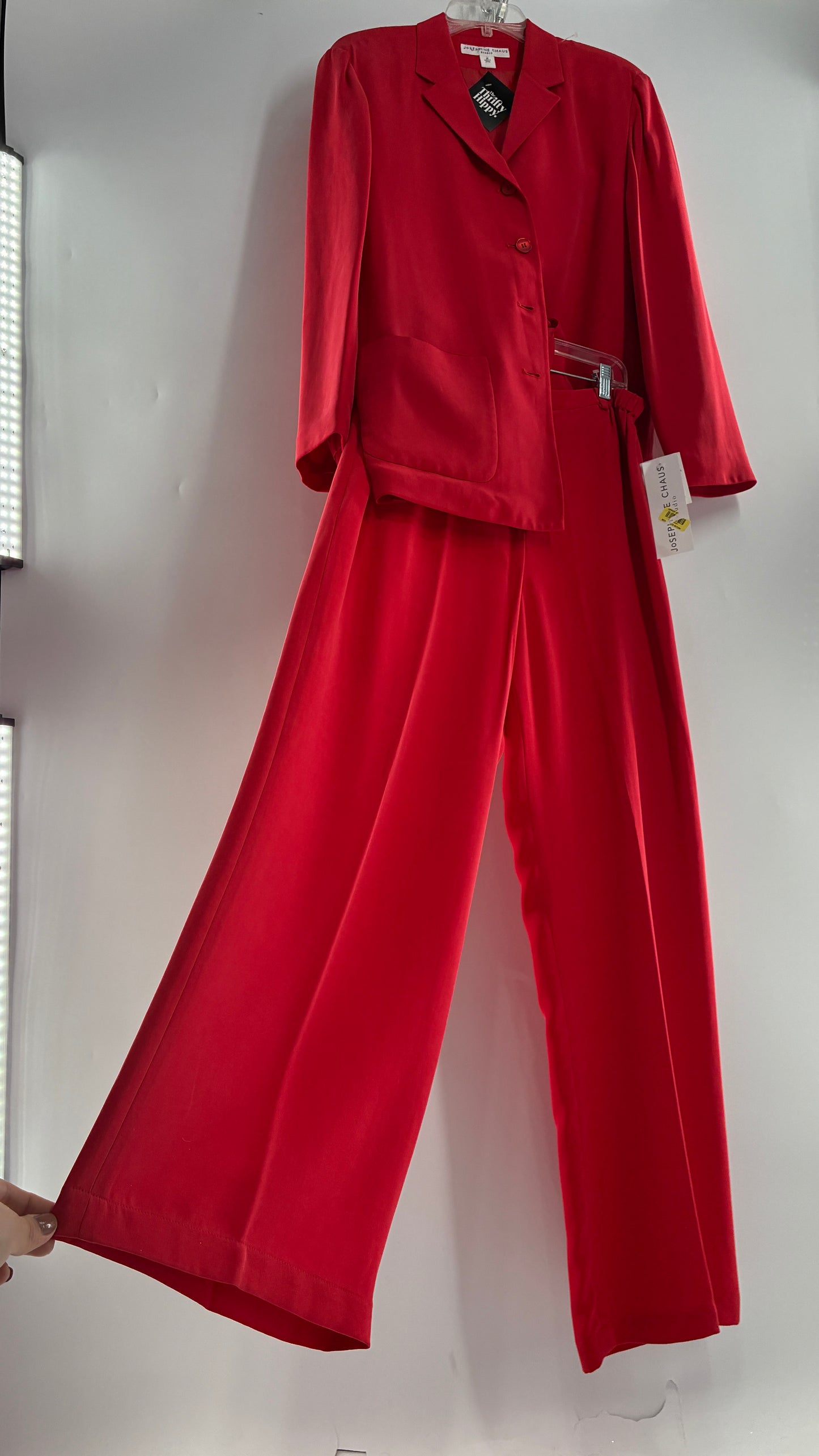 Vintage Josephine Chaus Cayenne 100% Silk Power Blazer and Wide Leg Trouser Set (12)