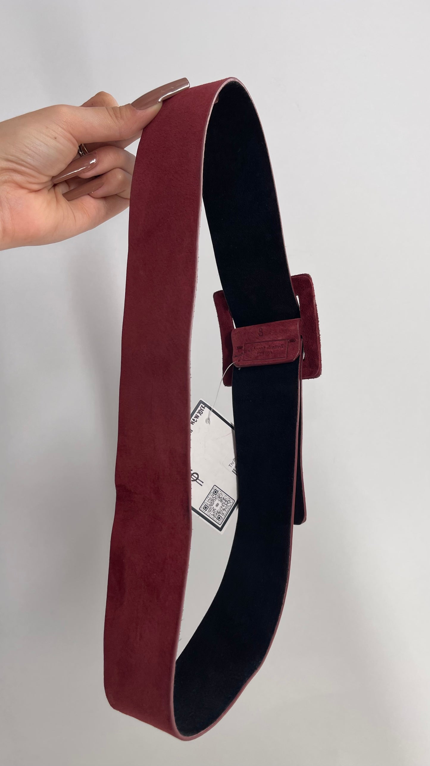 Deborah Drattell NYC Suede Maroon Red Square Buckle Belt (XS/S)