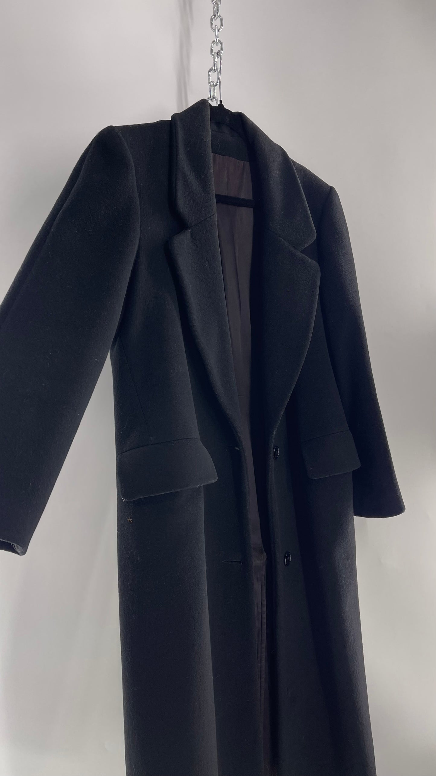 Vintage CENTRAL PARK NY 100% Wool Black Full Length Coat (M/L)