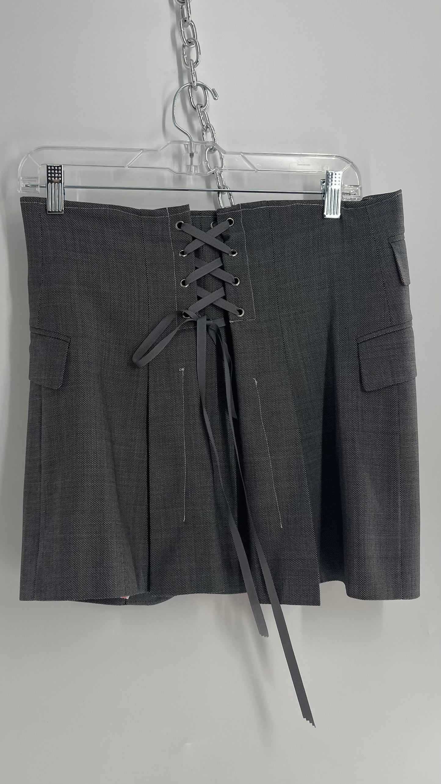 Custom Handmade Gray 2Piece Suit Set with Pink Satin Lining, Cropped Blazer, and Corseted Skirt (S-L)