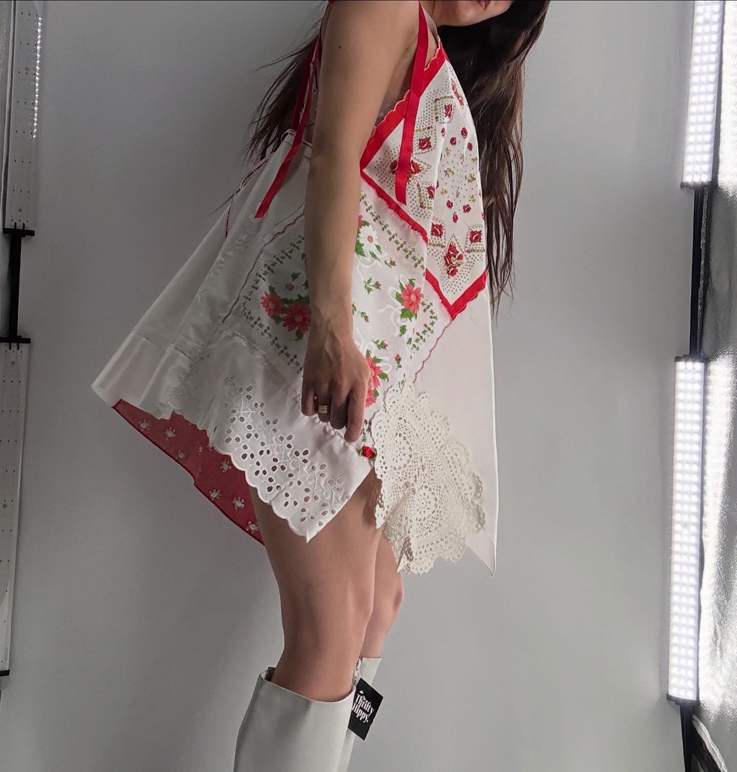Vintage Red Handmade Handkerchief Backless Mini Dress (XS-L)