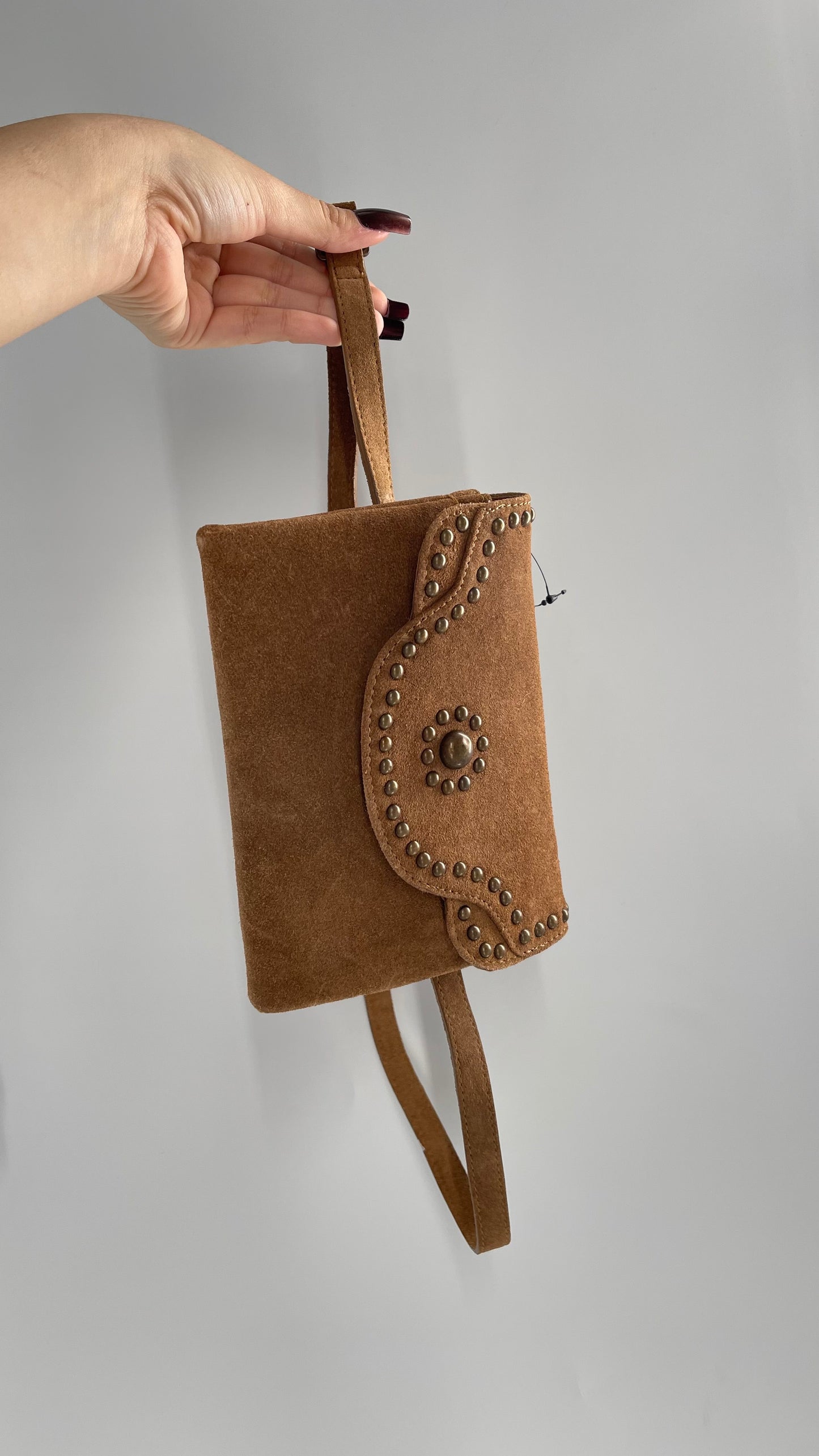 Free People Brown Leather Studded Fanny Pack / Waist Belt and Satchel