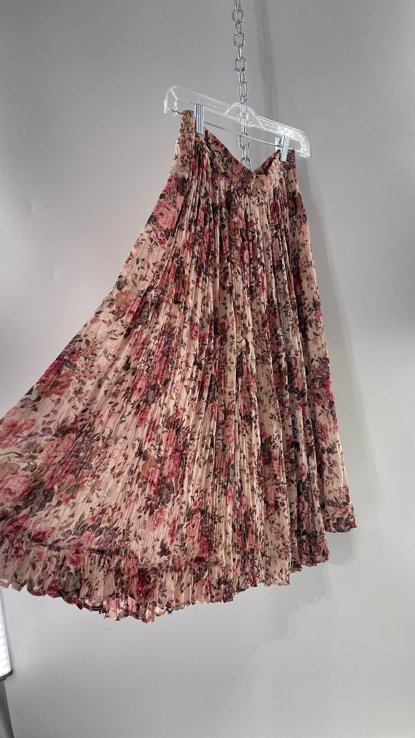 Vintage Hand Made Romantic Pink Floral Skirt (L)
