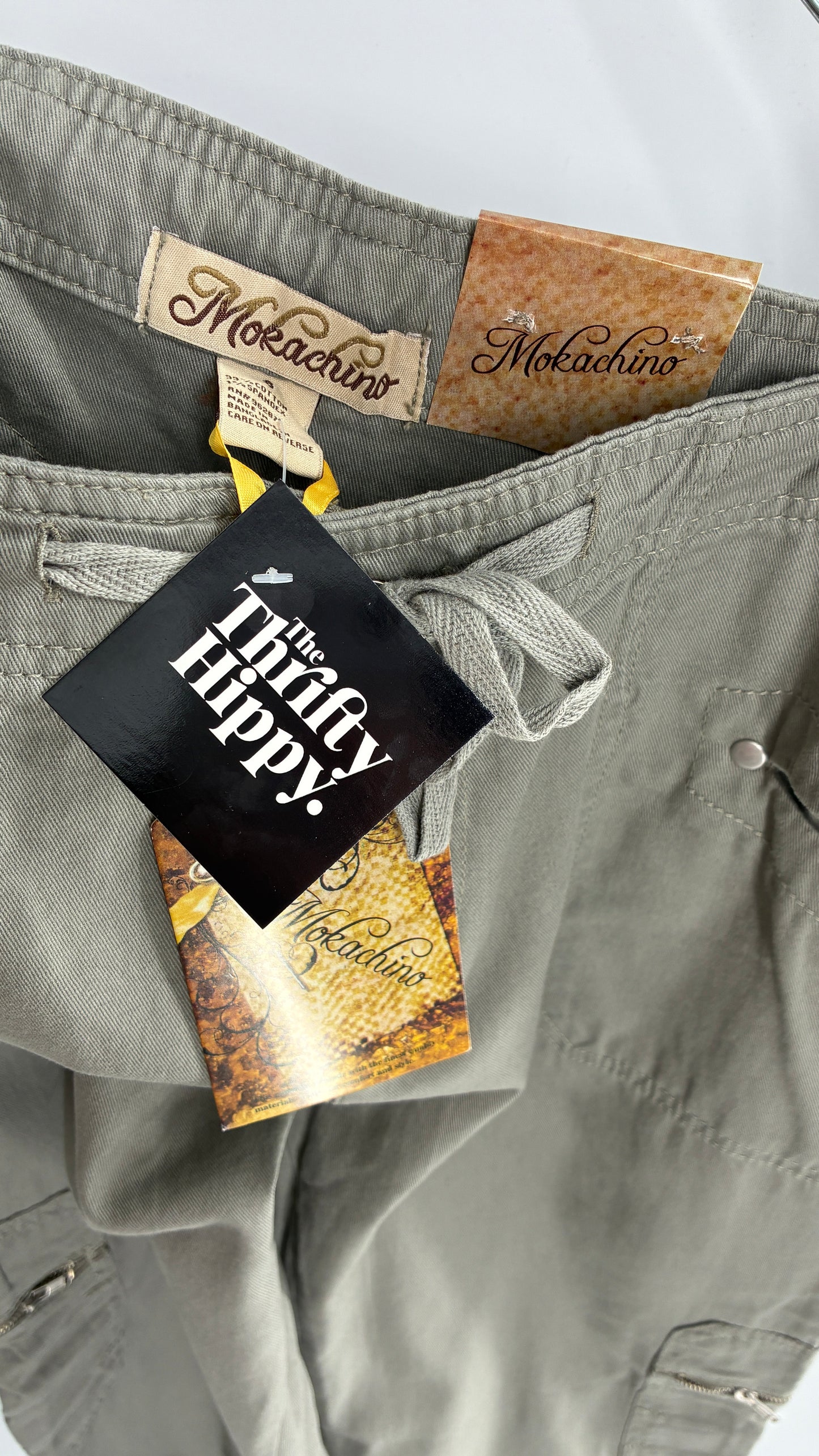 Deadstock Vintage MOKACHINO Grey Green Drawstring Cargos (8)