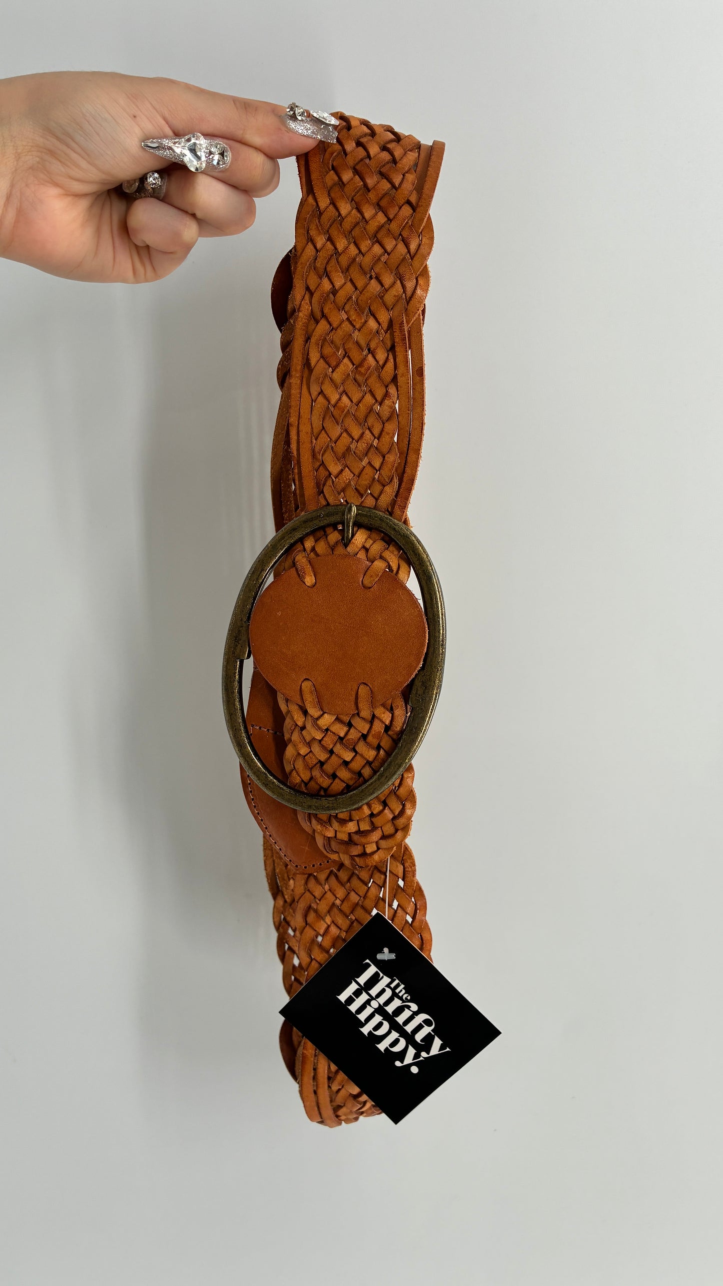 Vintage CCDK Brown Braided Belt with Oversized Silver Buckle (Small)