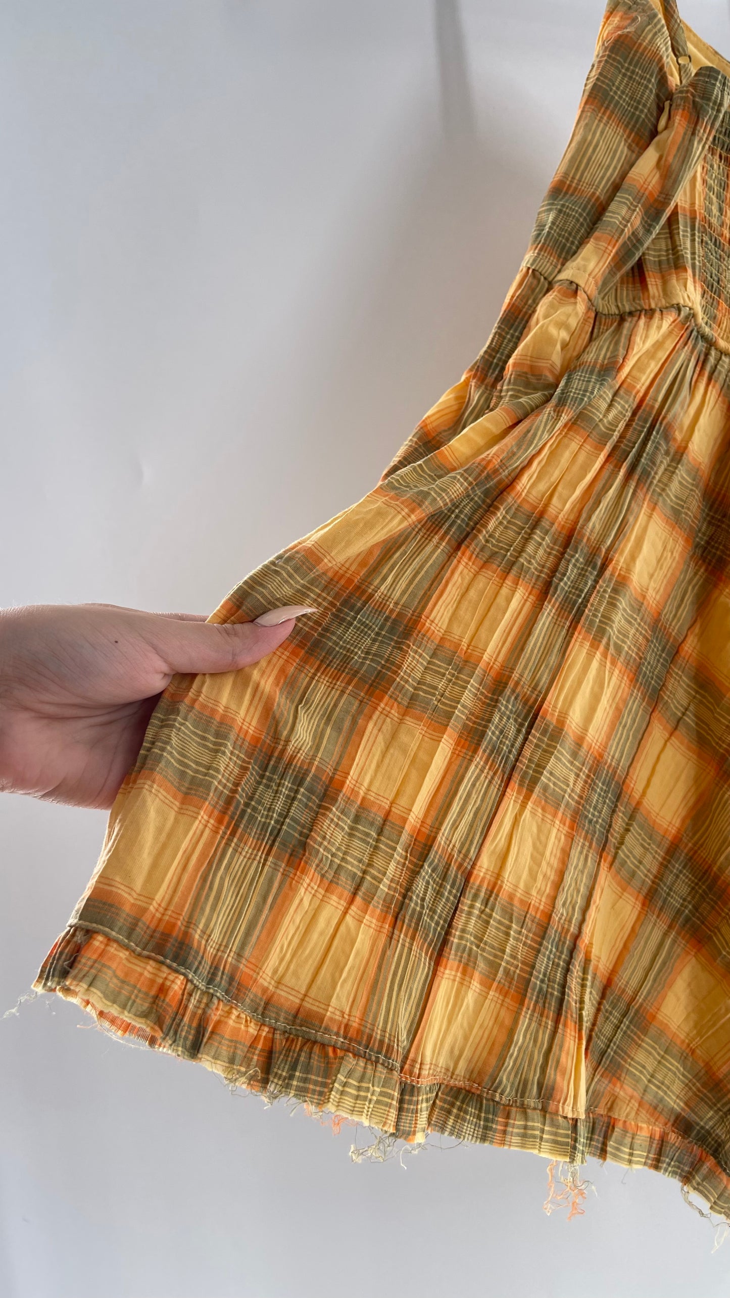 Urban Outfitters Yellow Plaid Playsuit Romper with Faux Bustier Stitching (Small)