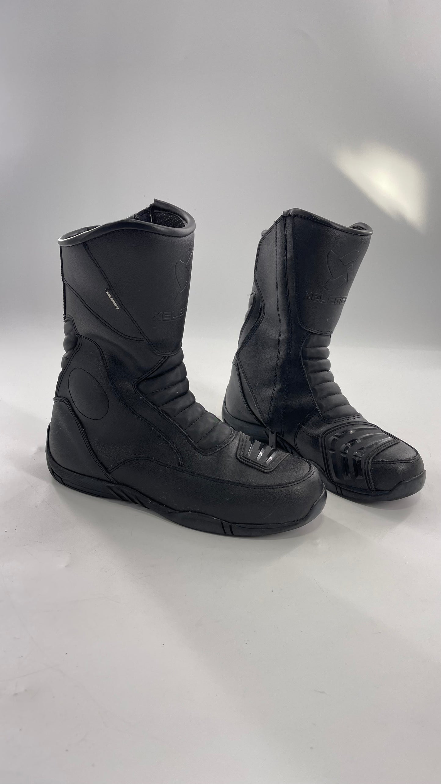 XELEMENT Black Leather Motorcycle Motocross Riding Boots (9.5)