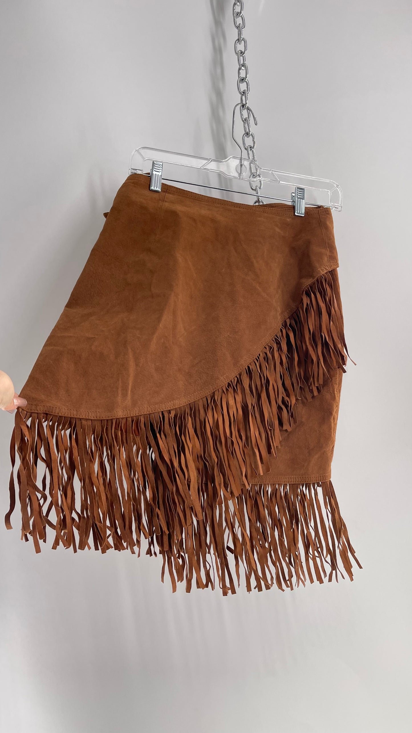 Vintage Cedars Brown Genuine Suede Leather Fringe Skirt (Medium)