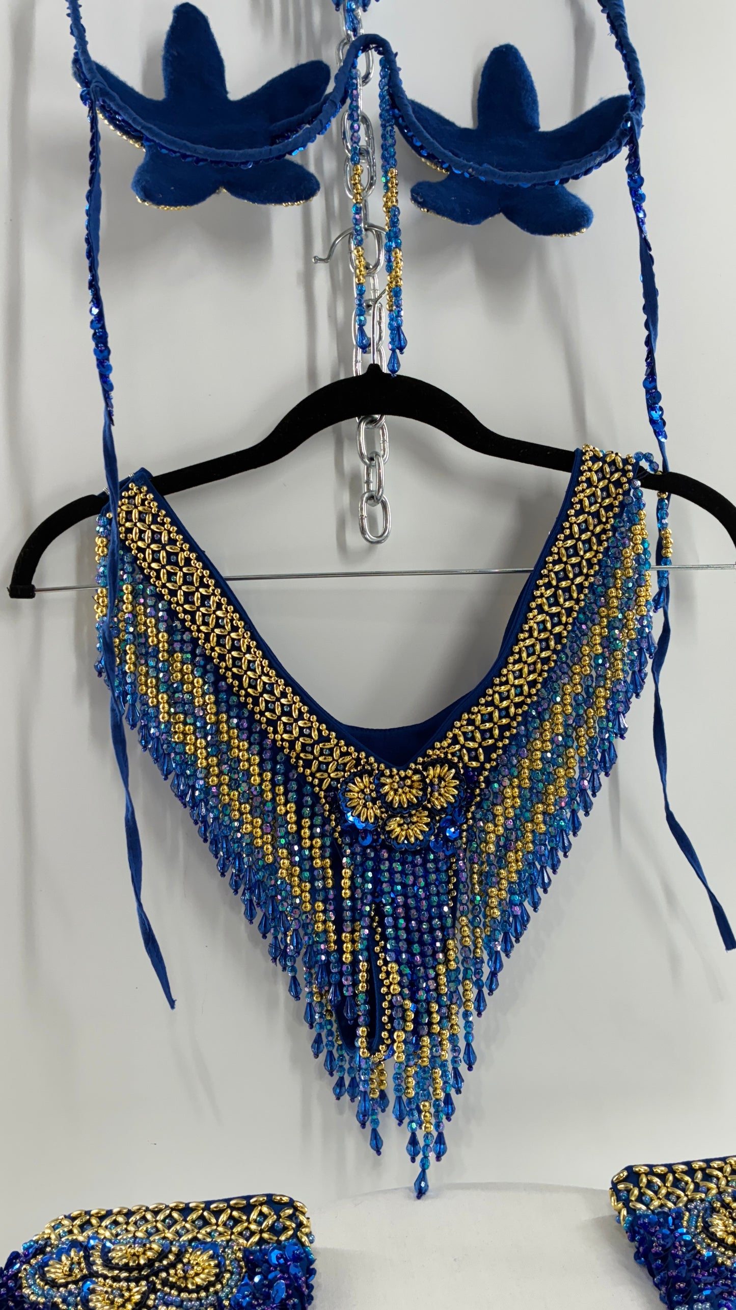 Vintage Royal Blue and Gold Beaded Belly Dancing Set