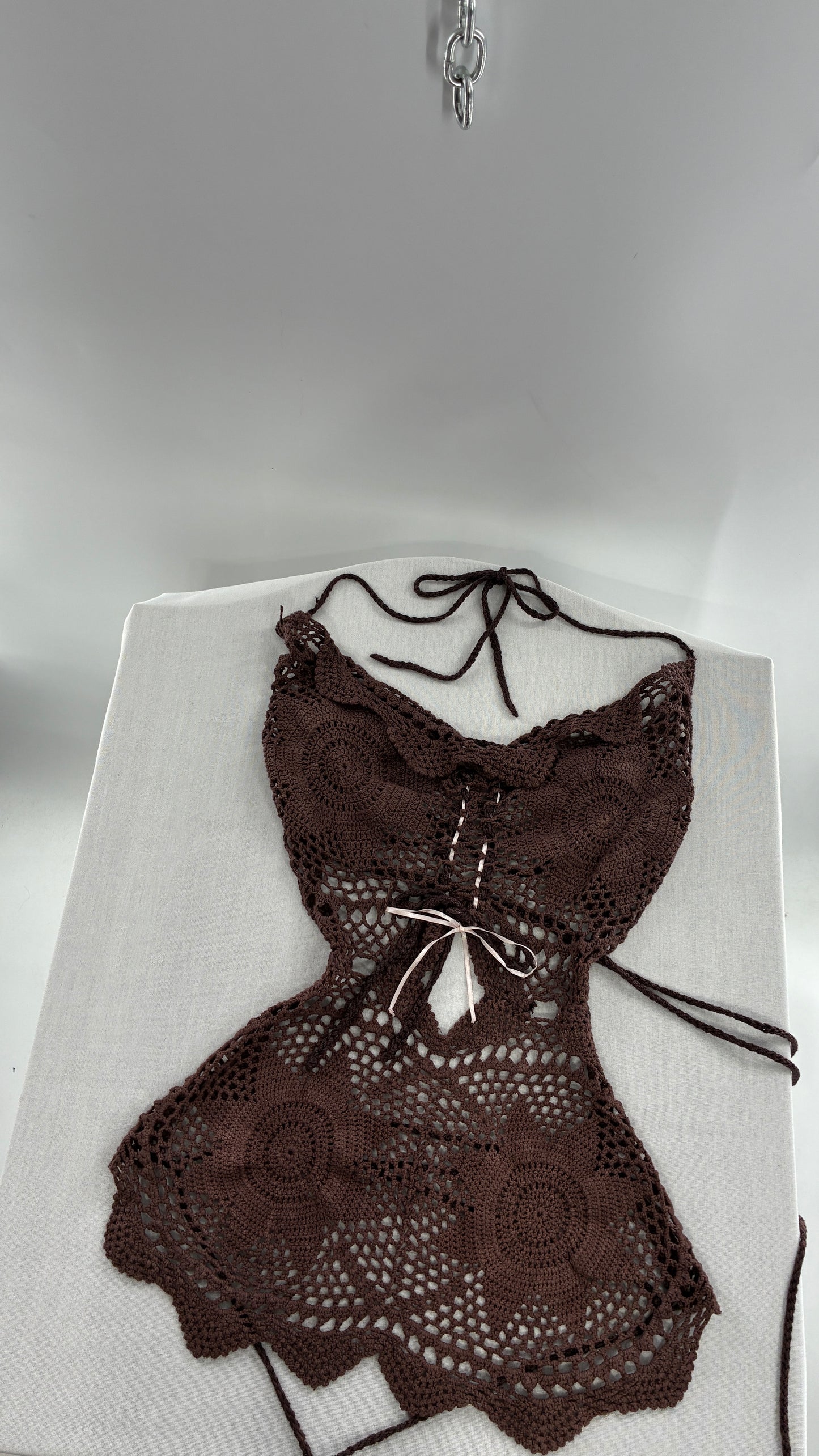 Handmade Brown Crochet Backless Tunic (One Size)